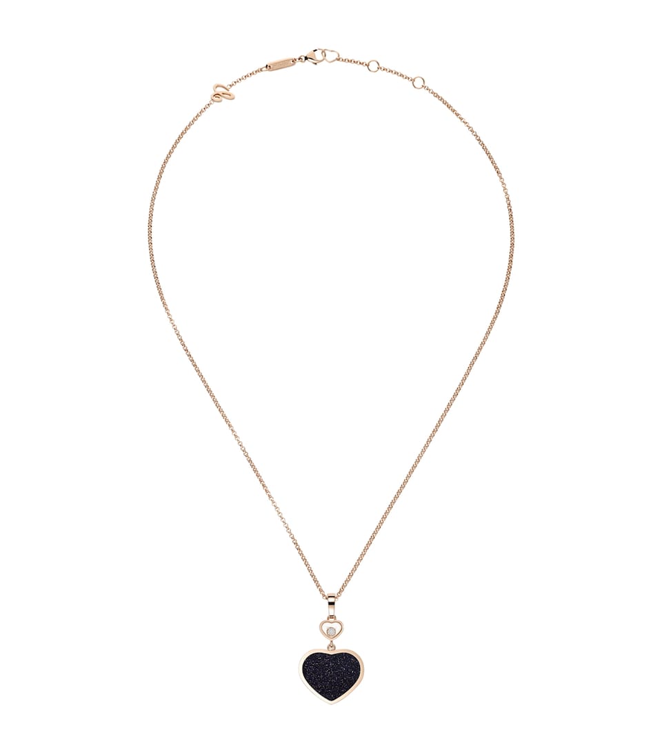 Rose Gold, Diamond and Aventurine Happy Hearts Pendant Necklace