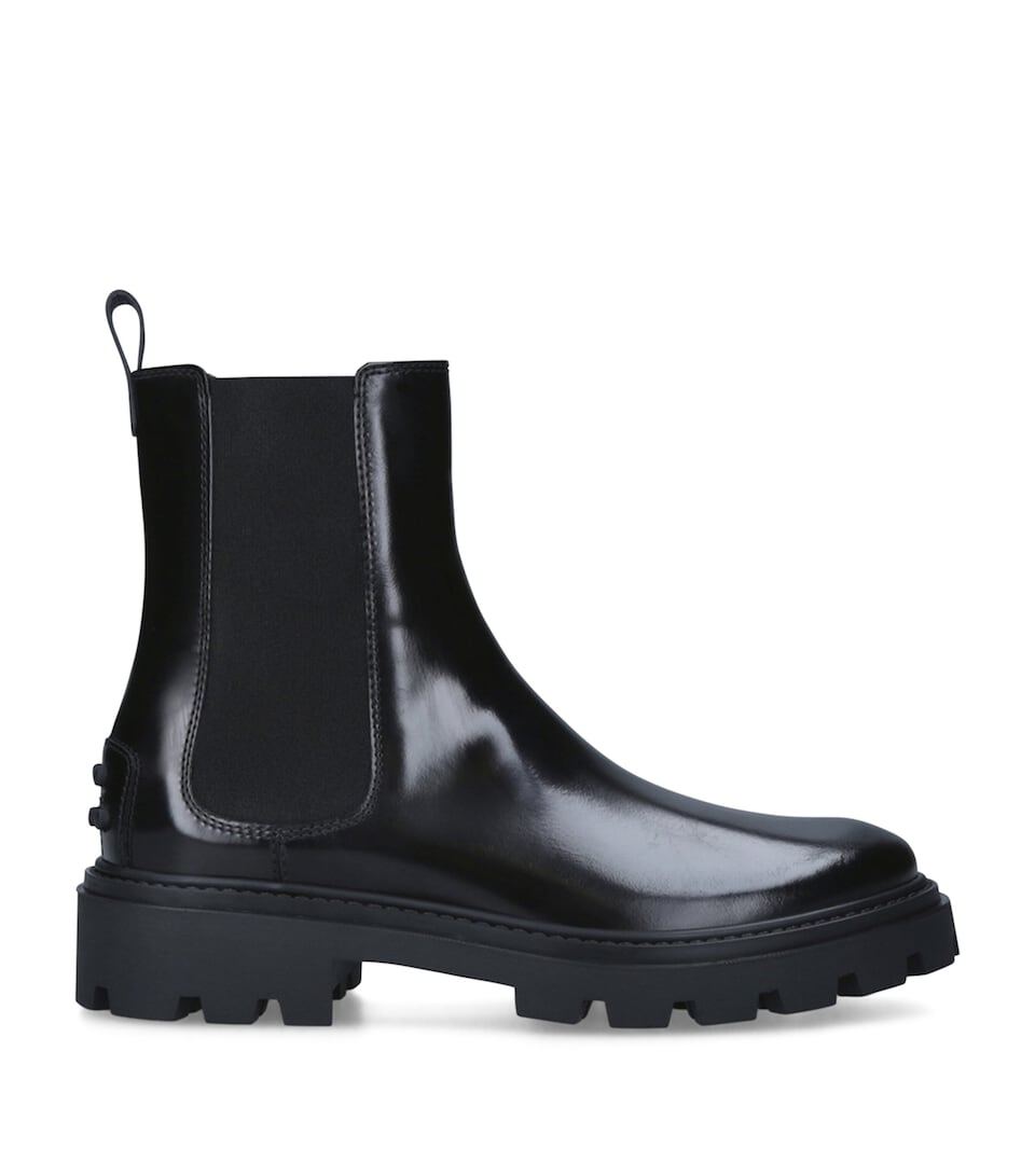 Tod's Leather Gomma Pesante Chelsea Boots Black