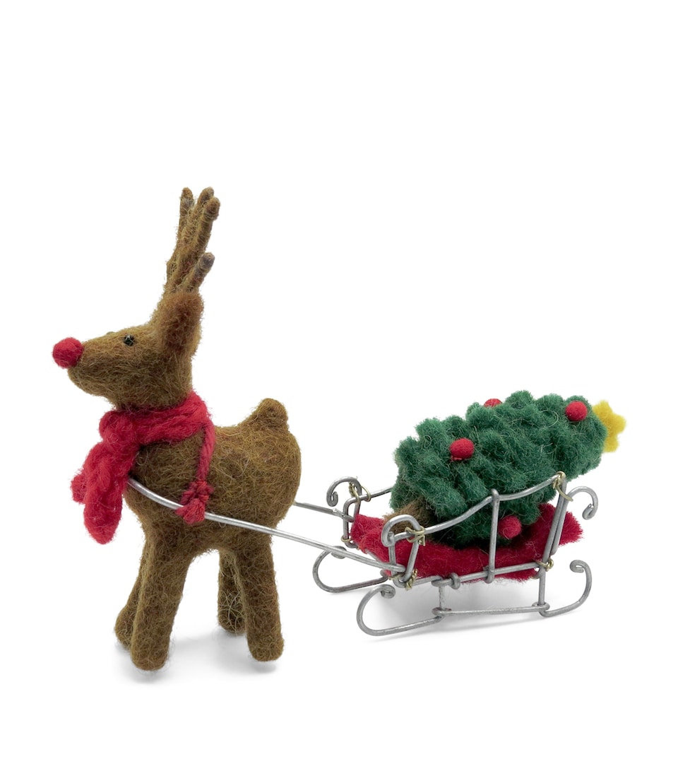 Wool Rudolph and Sleigh Ornament