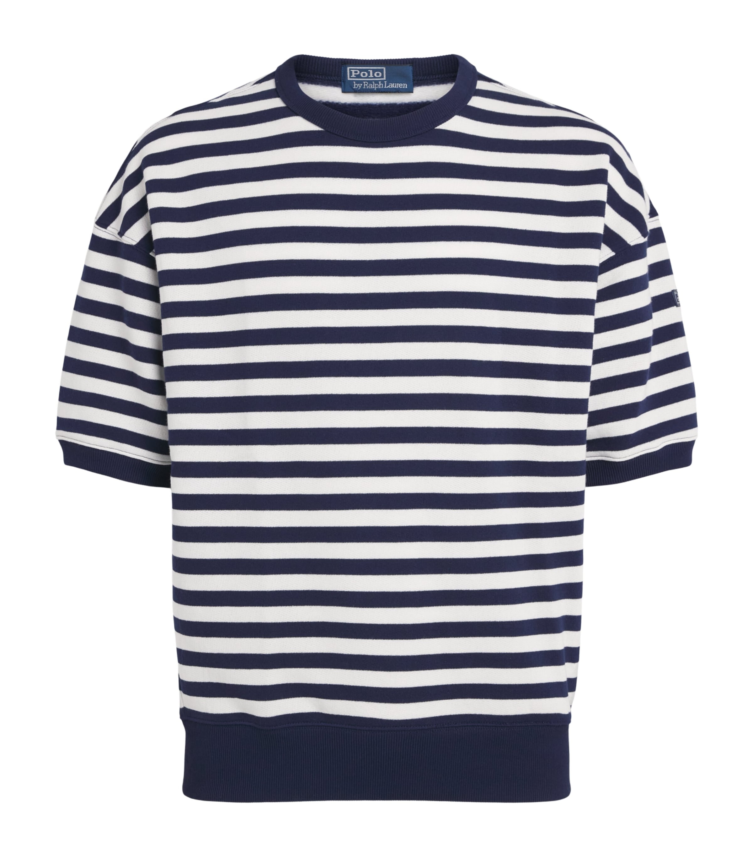 Polo Ralph Lauren Mens Fleece Stripe Short-Sleeve Sweater Newport Navy/white