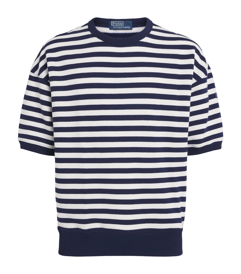 Polo Ralph Lauren Mens Fleece Stripe Short-Sleeve Sweater Newport Navy/white