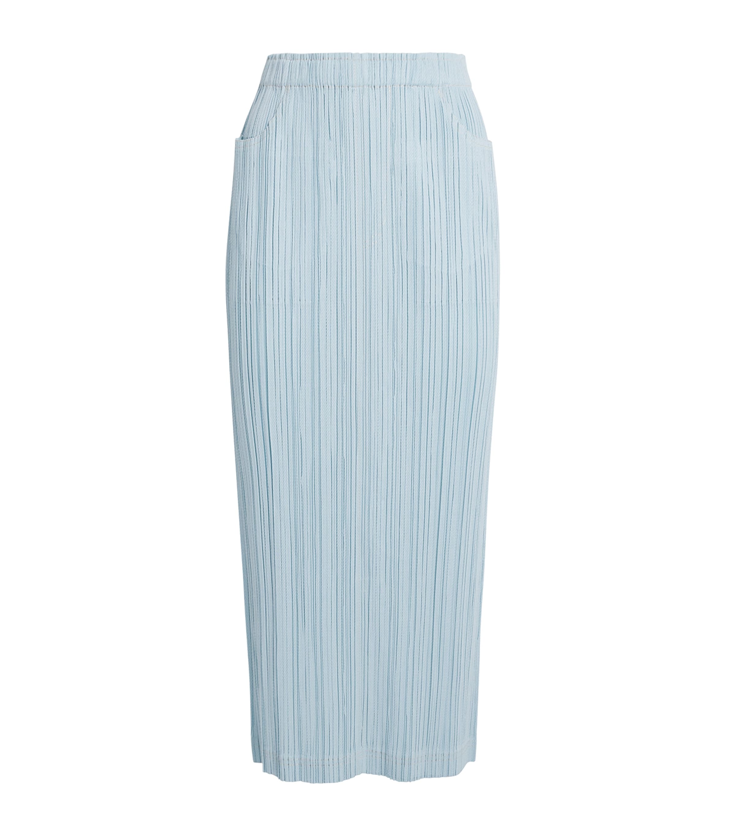 Pleats Please Issey Miyake Womens Cotton Denim Midi Skirt Light Blue