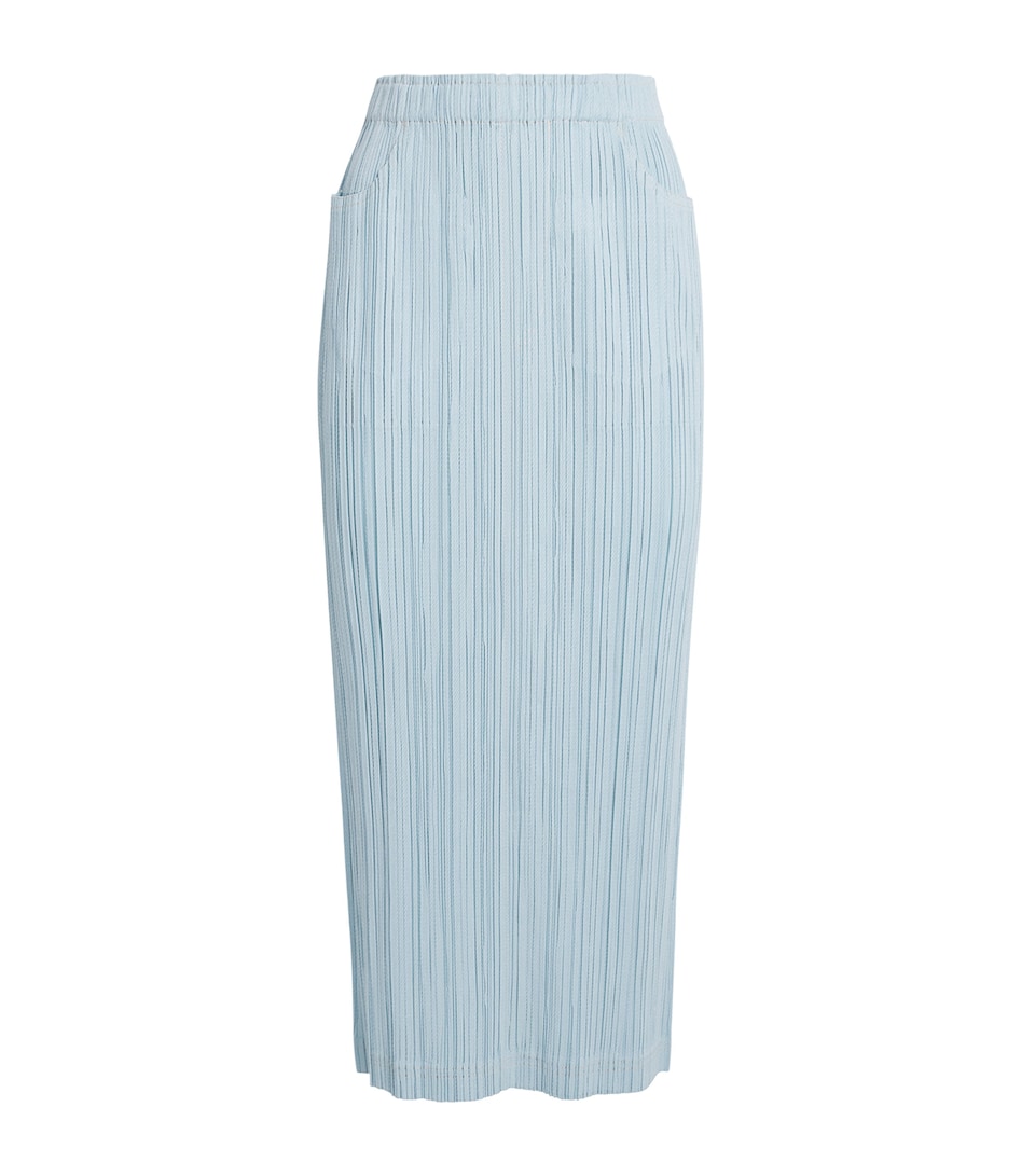 Pleats Please Issey Miyake Womens Cotton Denim Midi Skirt Light Blue