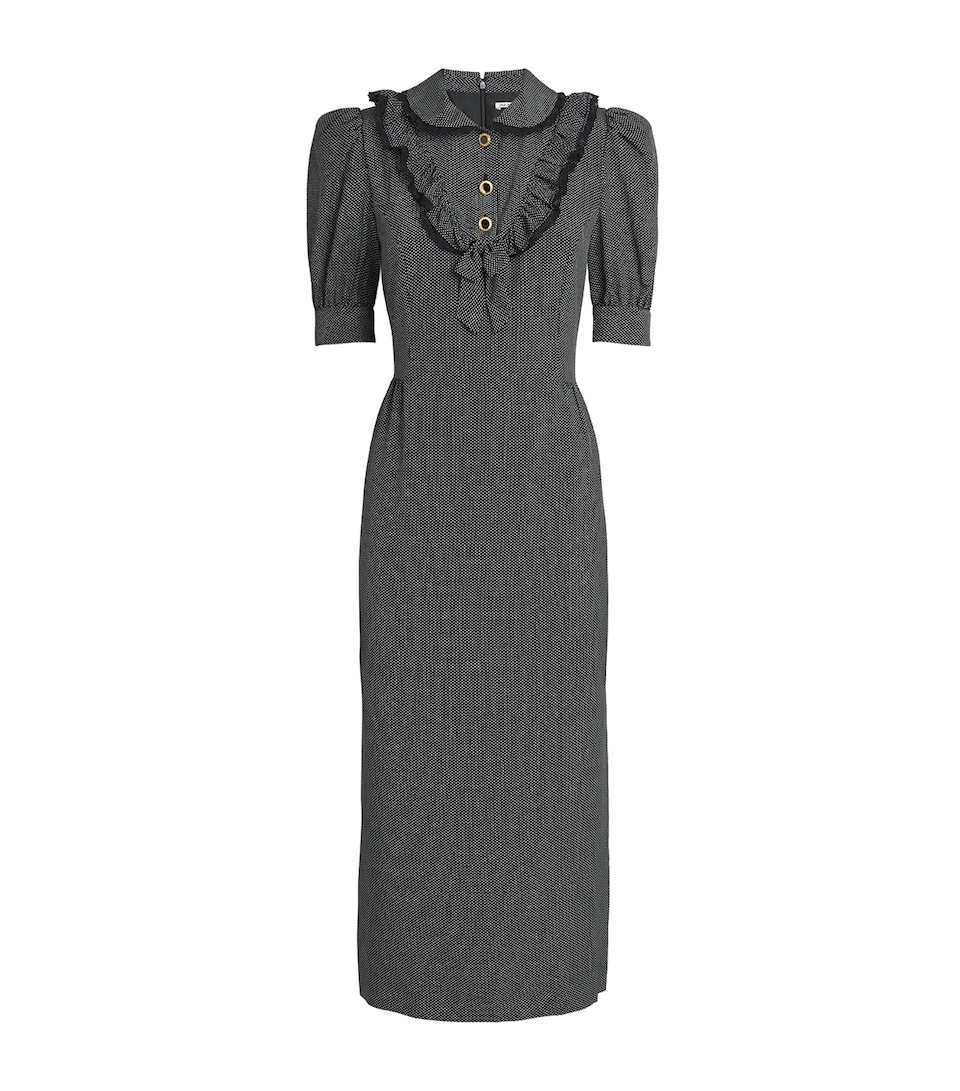 Alessandra Rich Womens Silk Polka-Dot Collared Midi Dress Black White