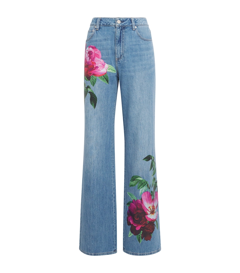 Floral Print Chic Wide-Leg Jeans