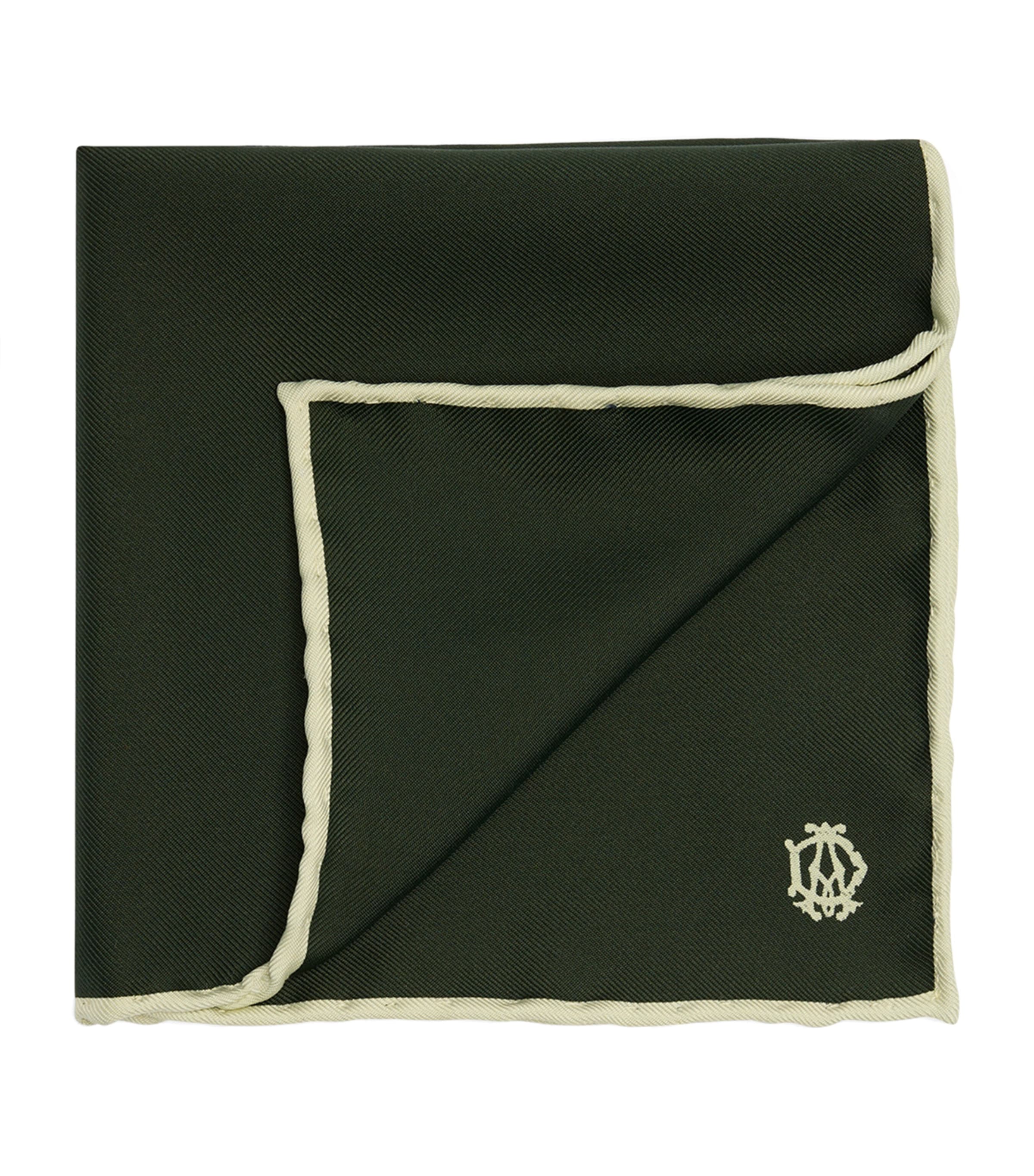 Dunhill Mulberry Silk Cypher Logo Pocket Square Green
