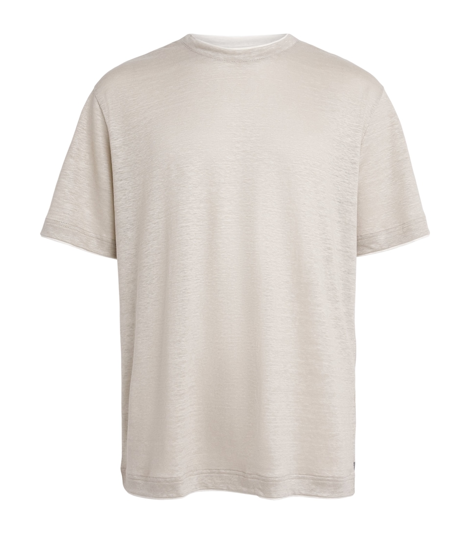 Eleventy Mens Linen Layered T-Shirt Sabbia E Bianco