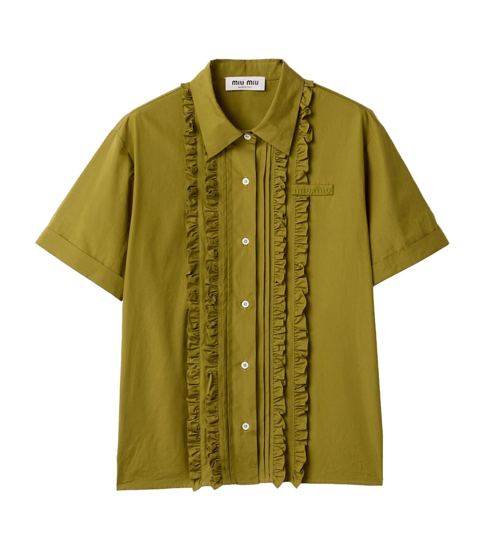 Miu Miu Womens Ruffled Short Sleeve Shirt Green