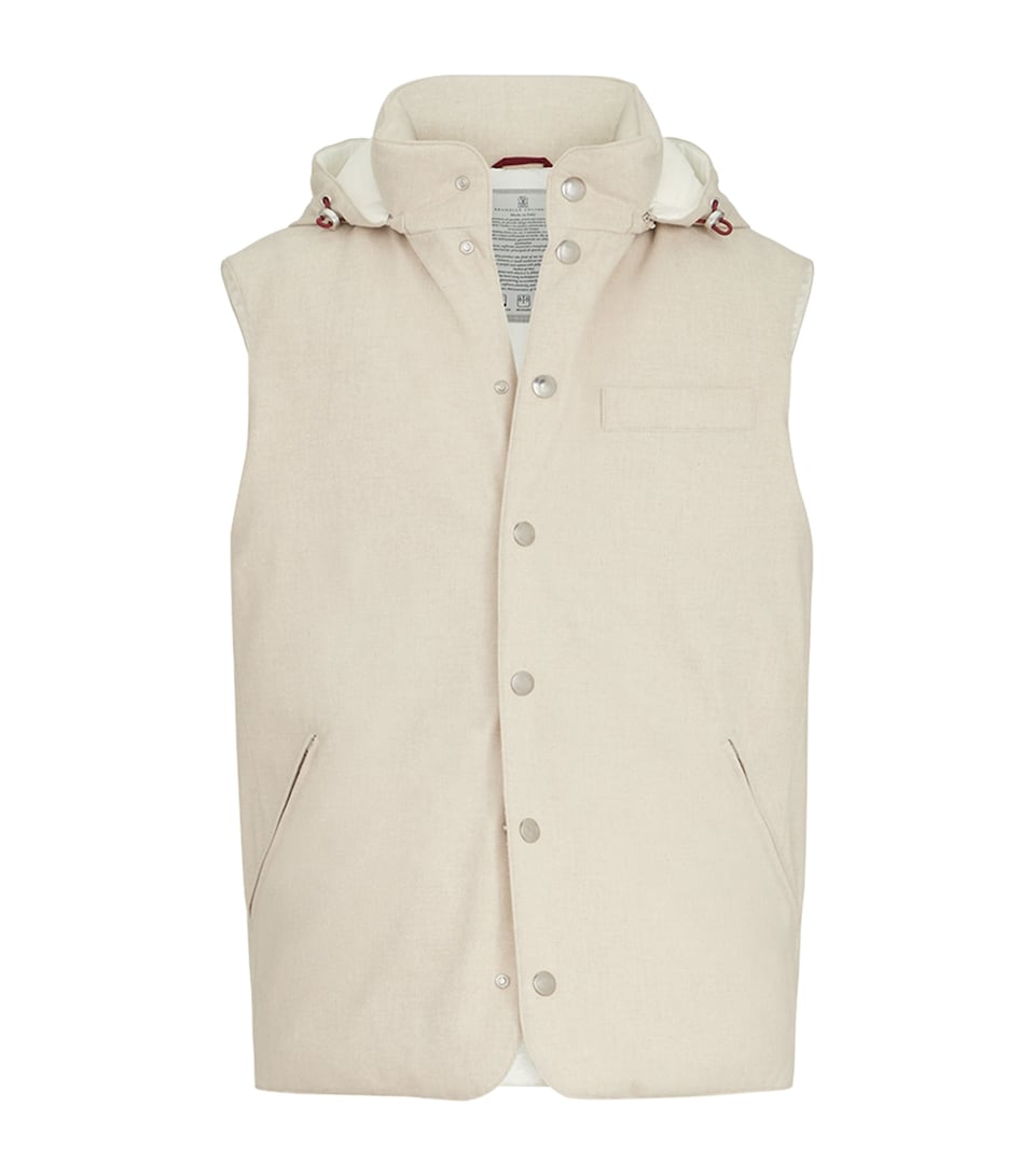 Brunello Cucinelli Mens Wool Hooded Sleeveless Gilet