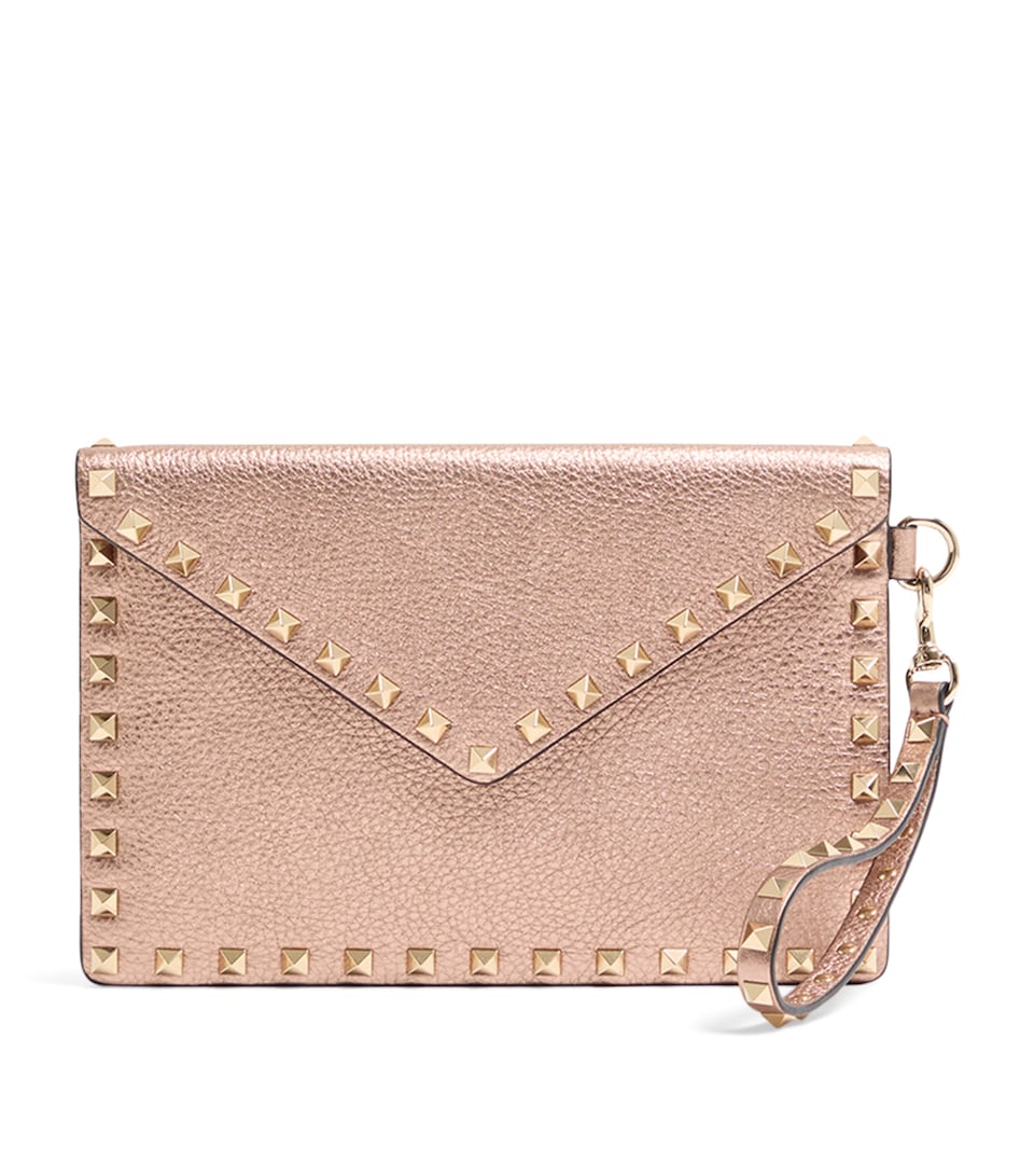 Calfskin Rockstud-Detail Clutch Bag