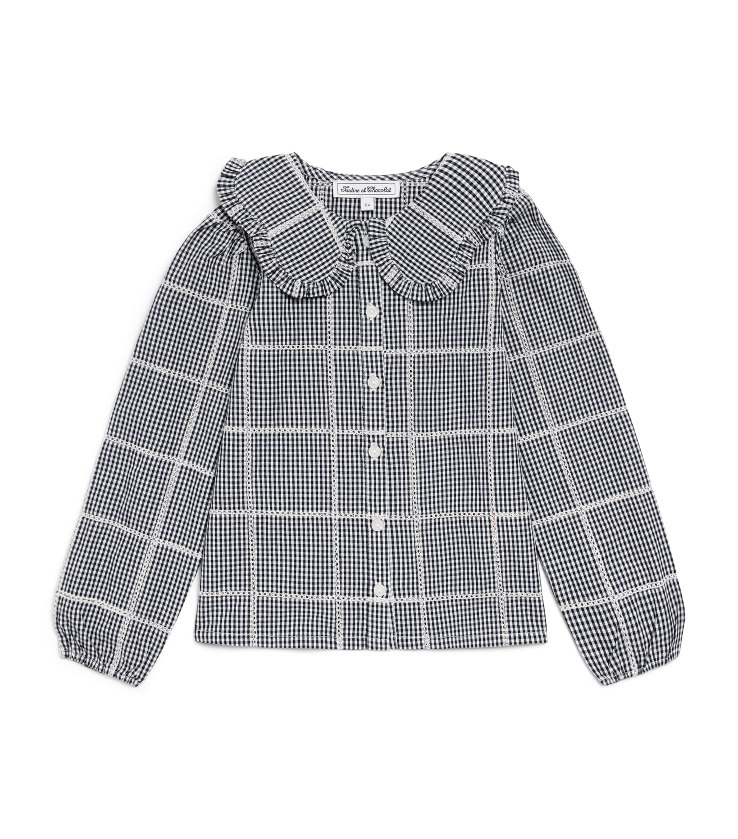 Tartine et Chocolat Cotton Check Broderie Anglaise Shirt (2-14 Years) Nacre
