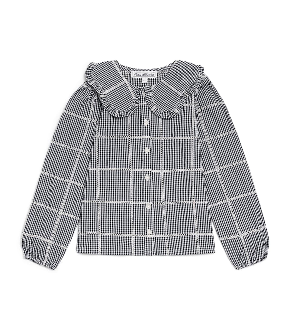 Tartine et Chocolat Cotton Check Broderie Anglaise Shirt (2-14 Years) Nacre
