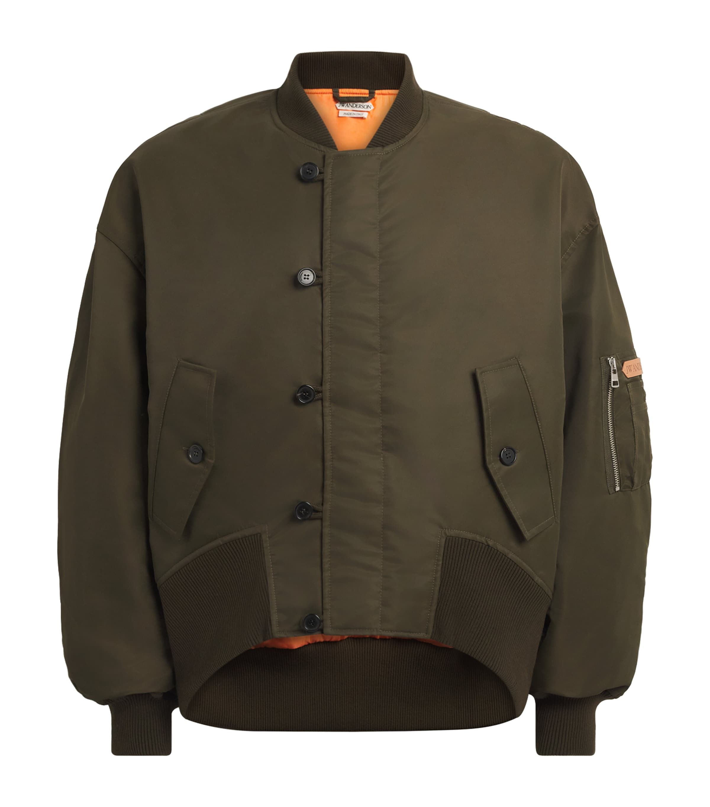 JW Anderson Mens Oversized Tipped Hem Bomber Jacket Military Green