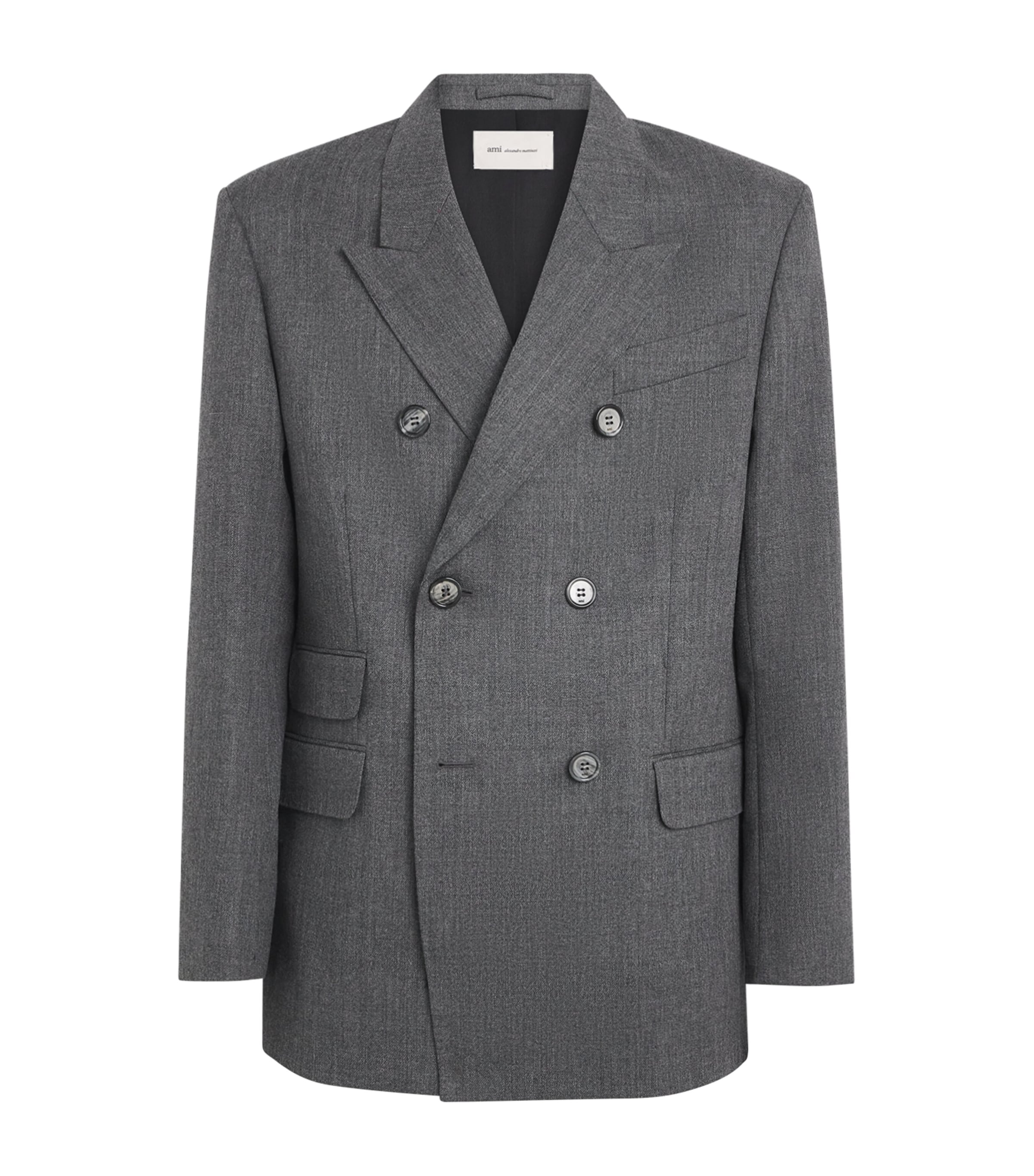 AMI Paris Mens Wool Double-Breasted Blazer Gris Carbone