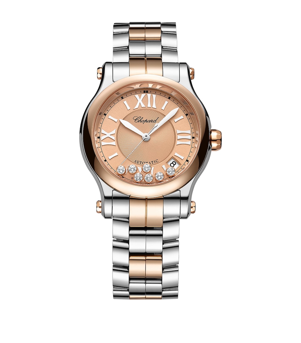 Rose Gold, Stainless Steel and Diamond Happy Sport Automatic Watch 36mm