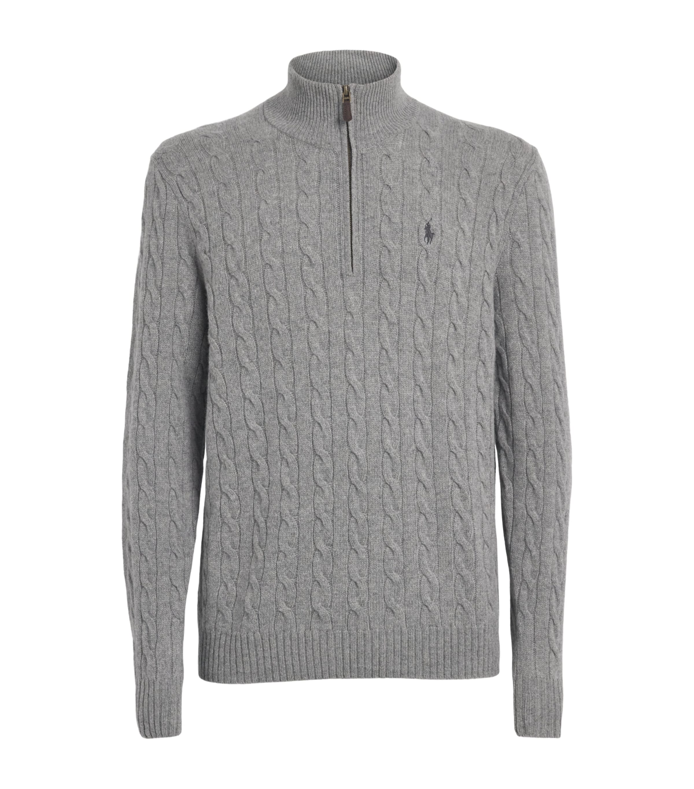 Polo Ralph Lauren Mens Wool-Cashmere Quarter-Zip Sweater Fawn Grey Heather