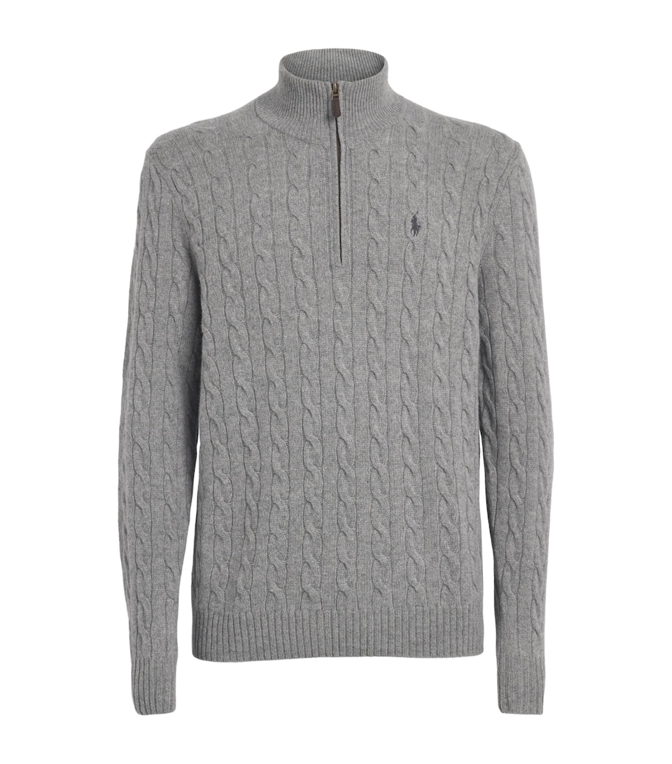 Polo Ralph Lauren Mens Wool-Cashmere Quarter-Zip Sweater Fawn Grey Heather