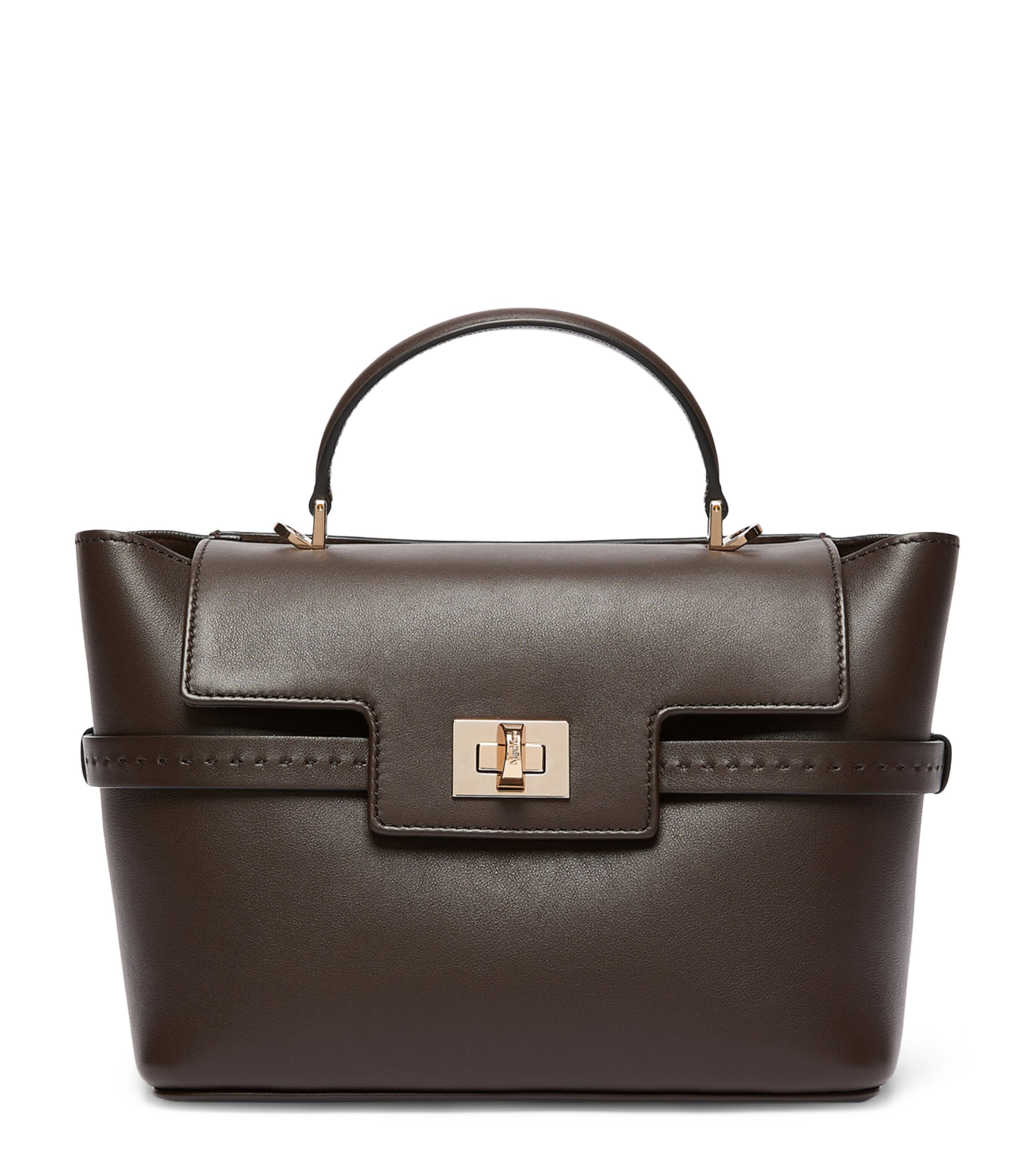 Max Mara Small Leather Margeux Top-Handle Bag Dark Brown