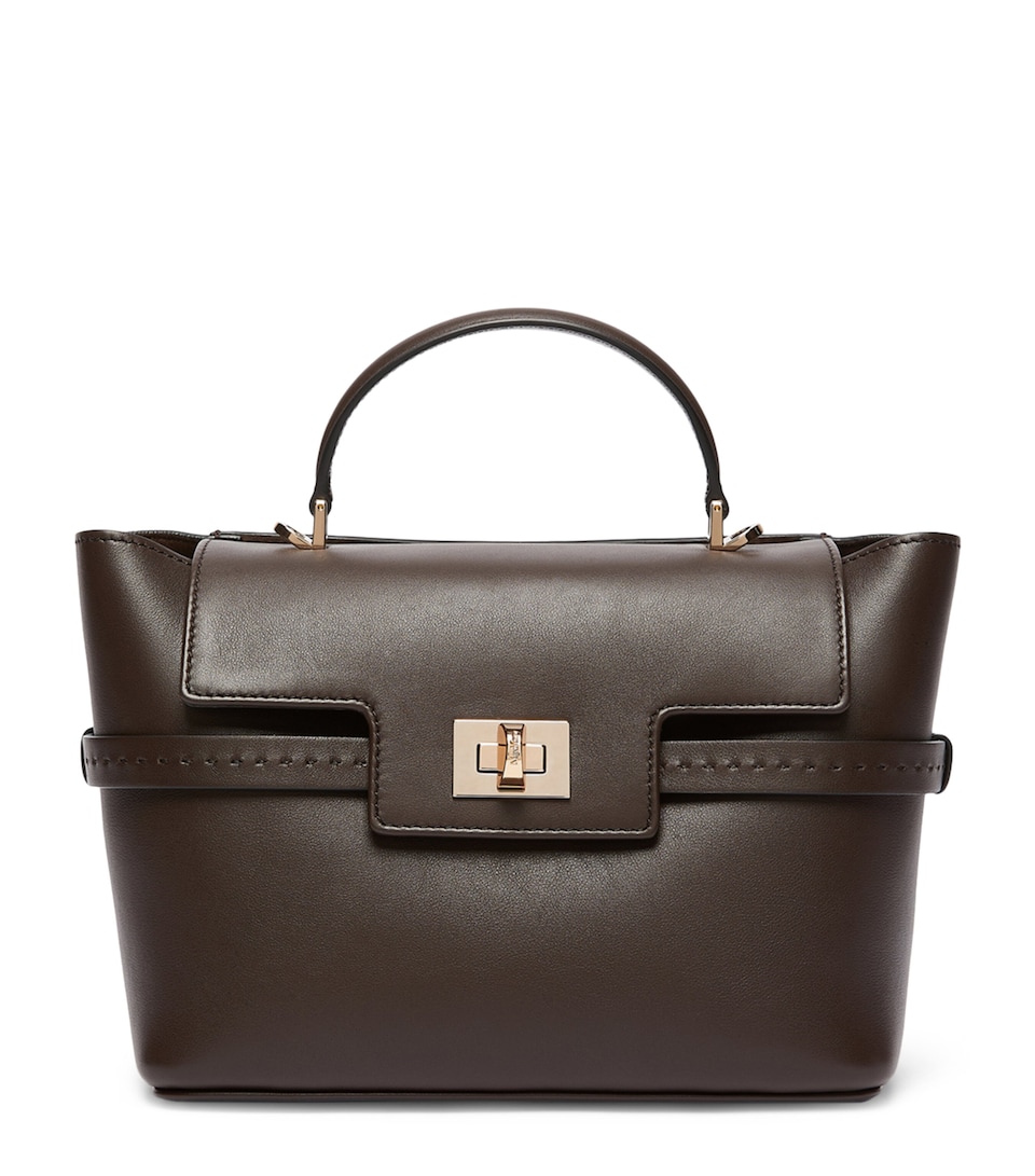 Max Mara Small Leather Margeux Top-Handle Bag Dark Brown