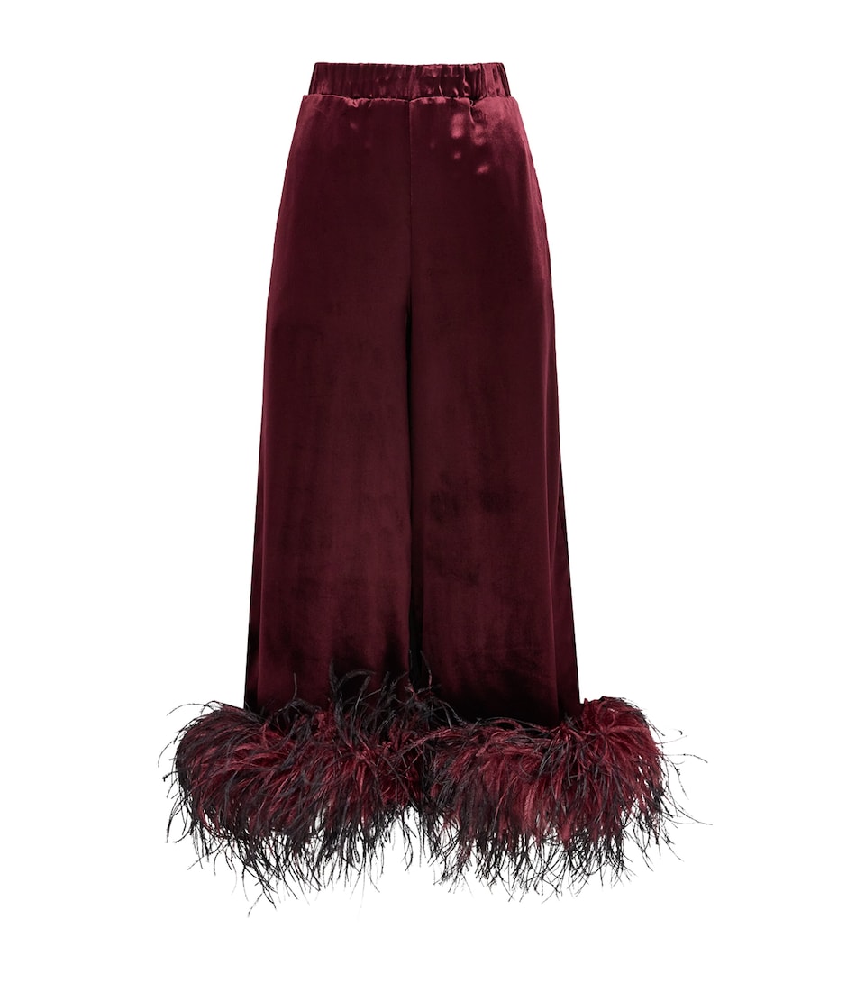 16Arlington Womens Ostrich-Trim Satin Joelle Wide-Leg Trousers Burgundy