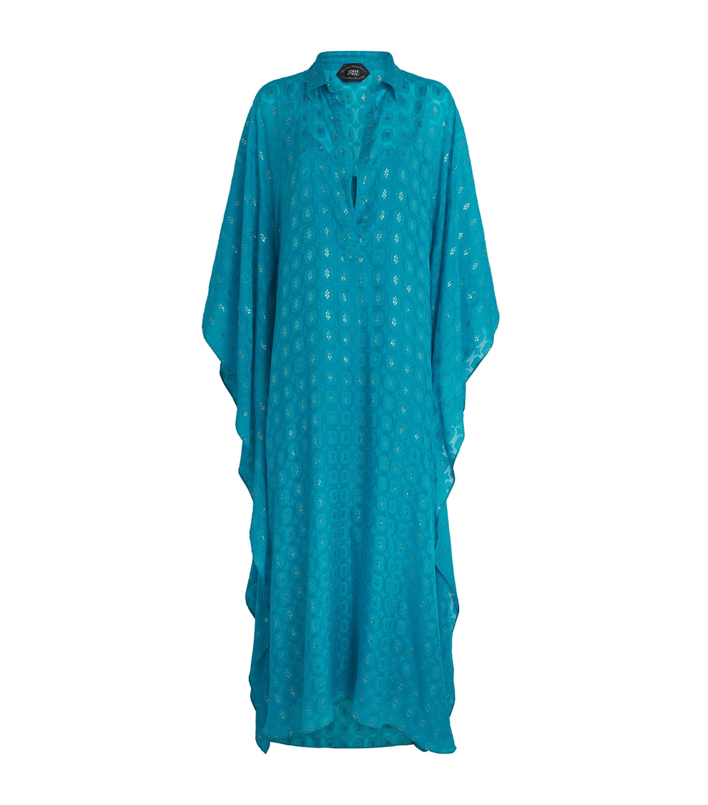 Taller Marmo Womens Silk Ses Illetes Maxi Kaftan Turquoise