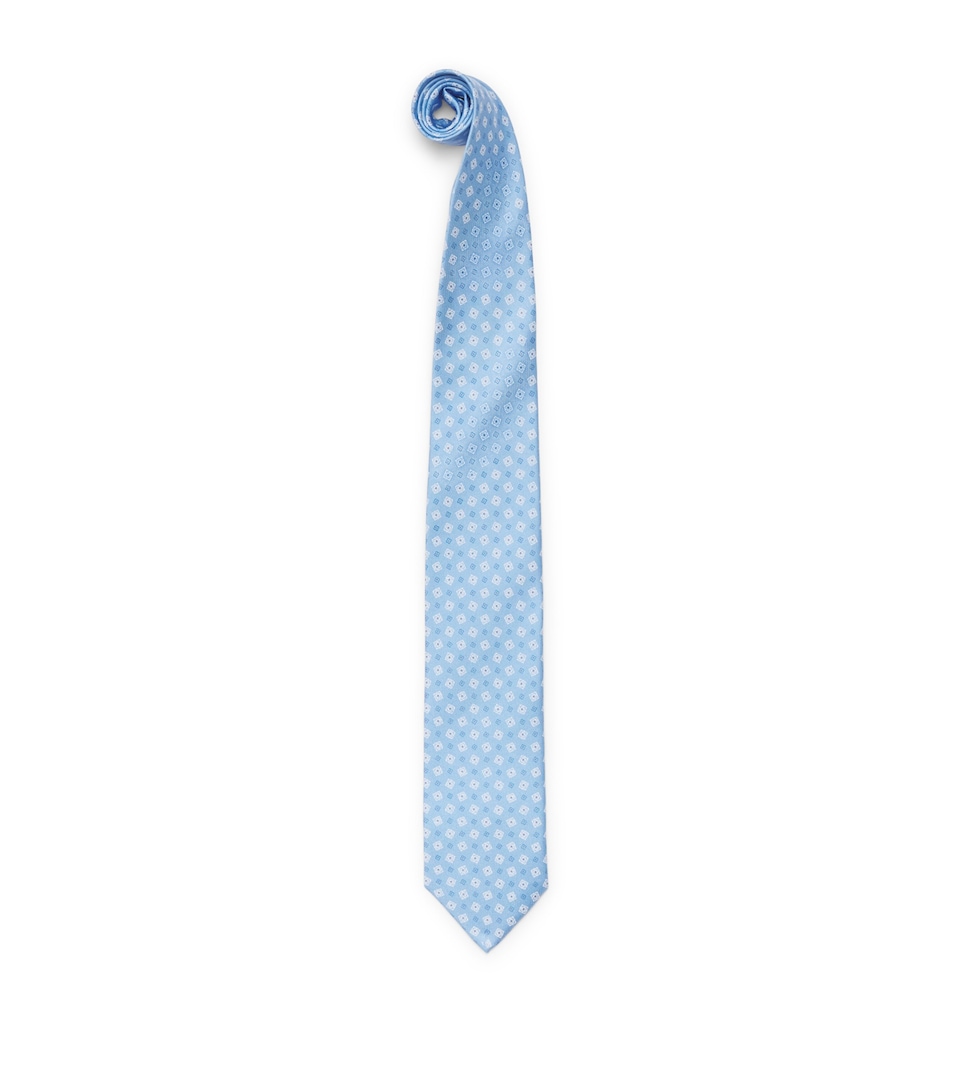 E. Marinella Silk Geometric Tie Blue