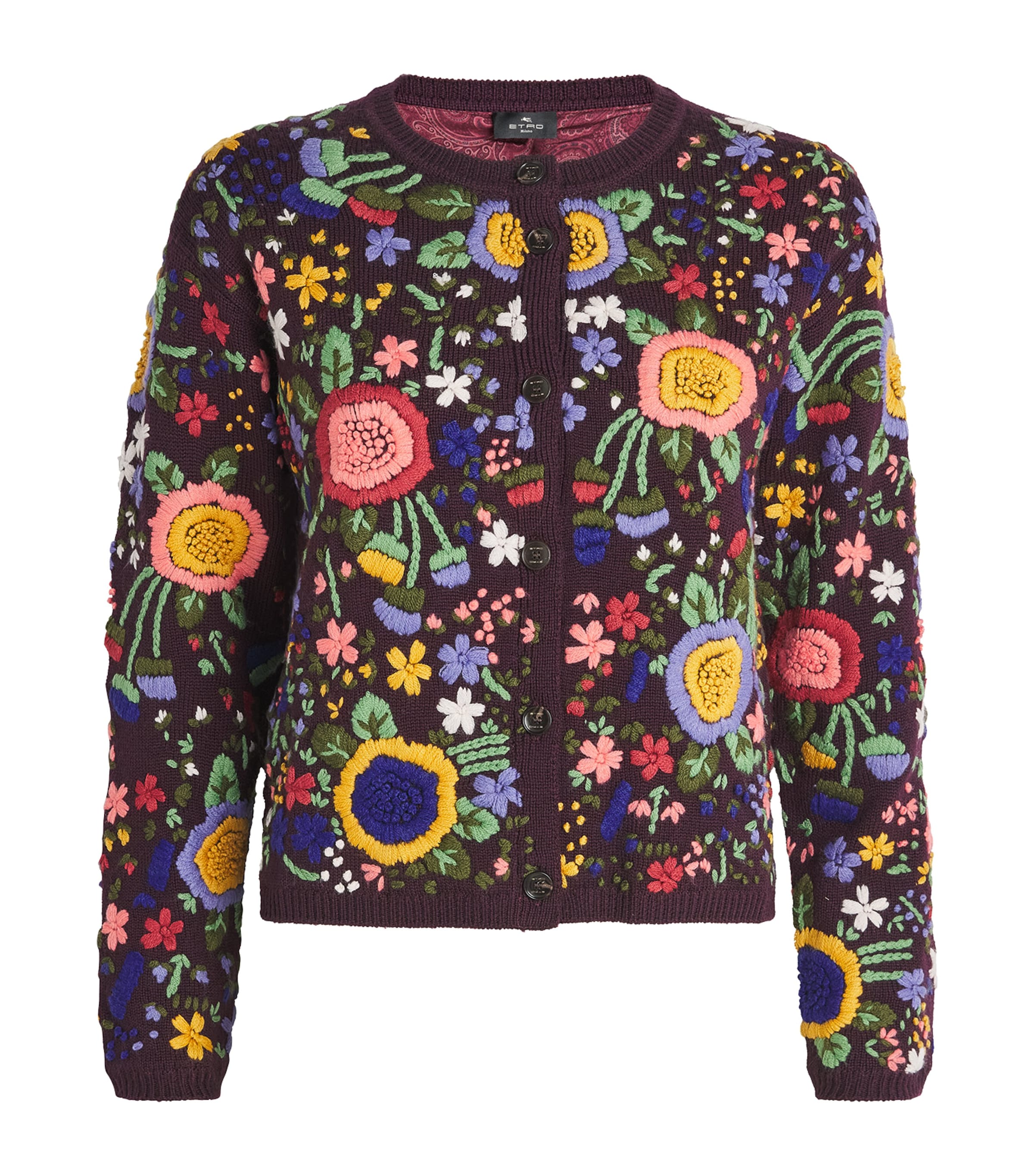 Etro Womens Wool Floral Cardigan Plum