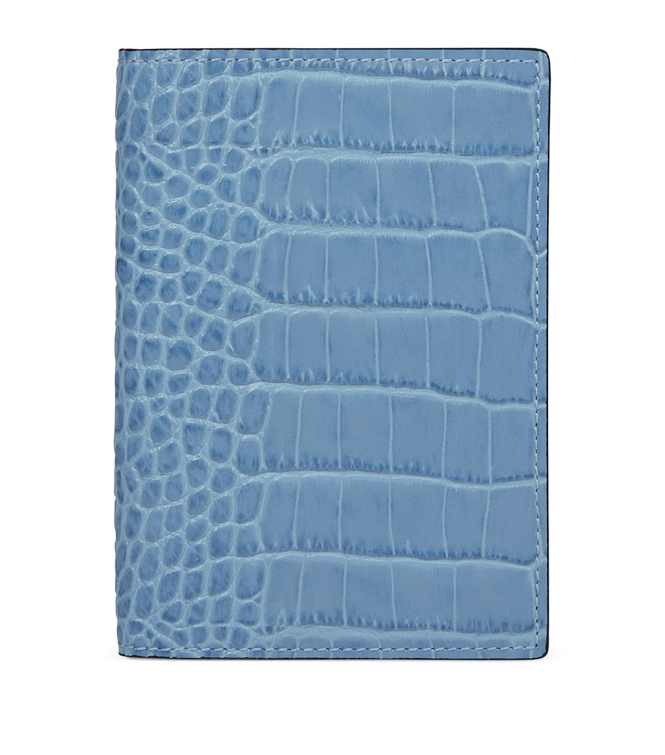 Smythson Leather Mara Passport Cover Nile Blue