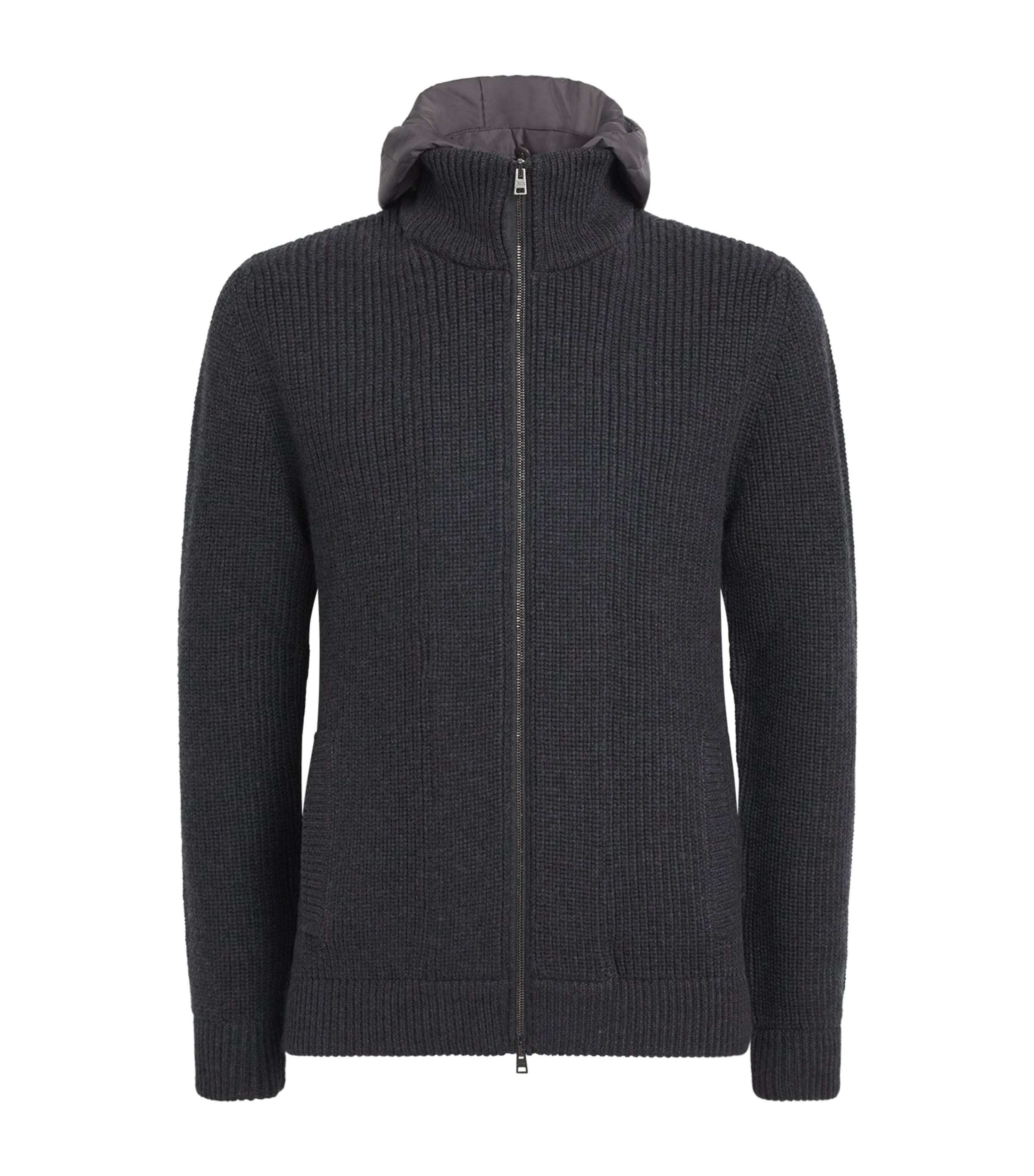 Herno Mens Virgin Wool Ribbed Hybrid Jacket Antracite