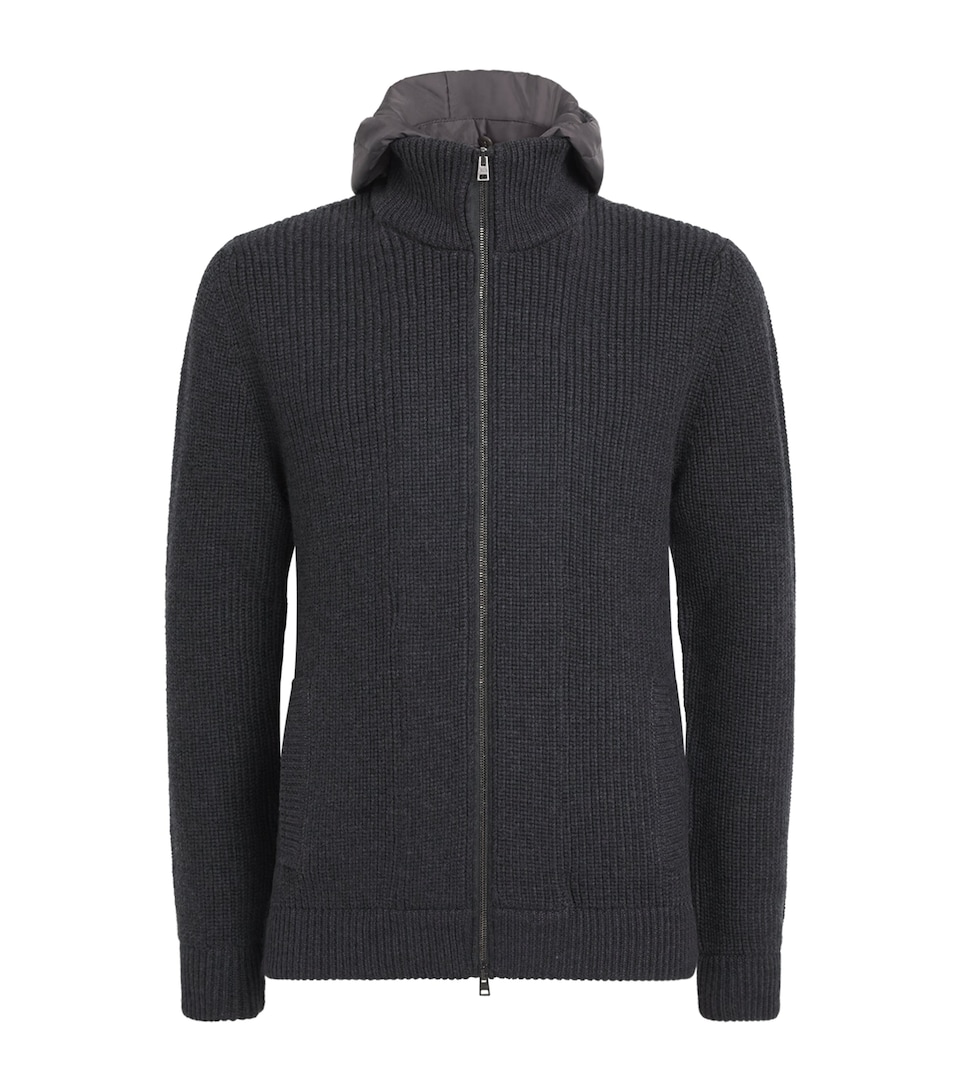 Herno Mens Virgin Wool Ribbed Hybrid Jacket Antracite