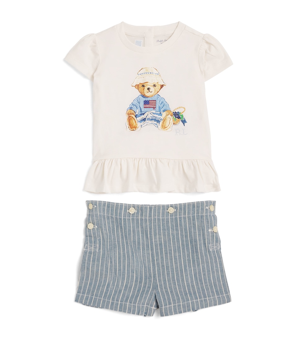 Ralph Lauren Kids Cotton Polo Bear T-Shirt and Shorts Set (3-24 Months) White