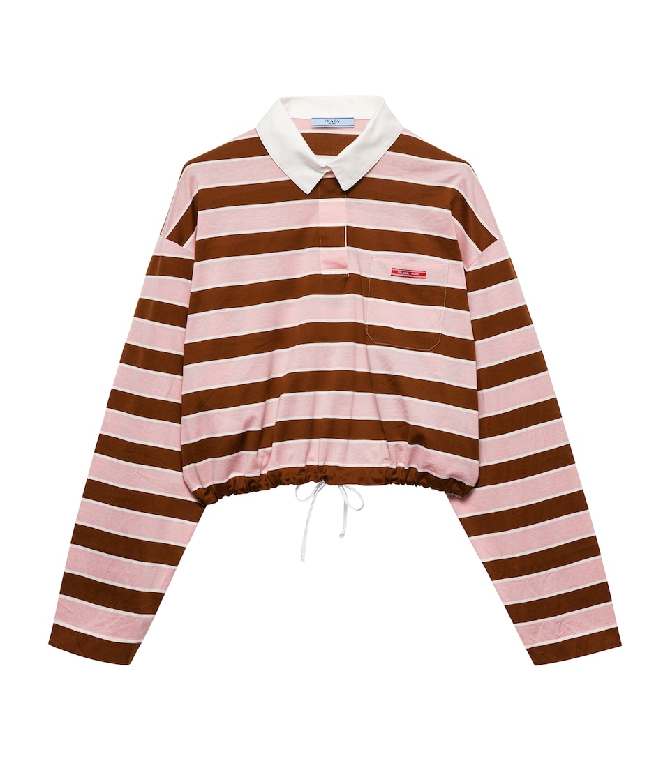 Prada Womens Cotton Stripe Lisle Polo Shirt