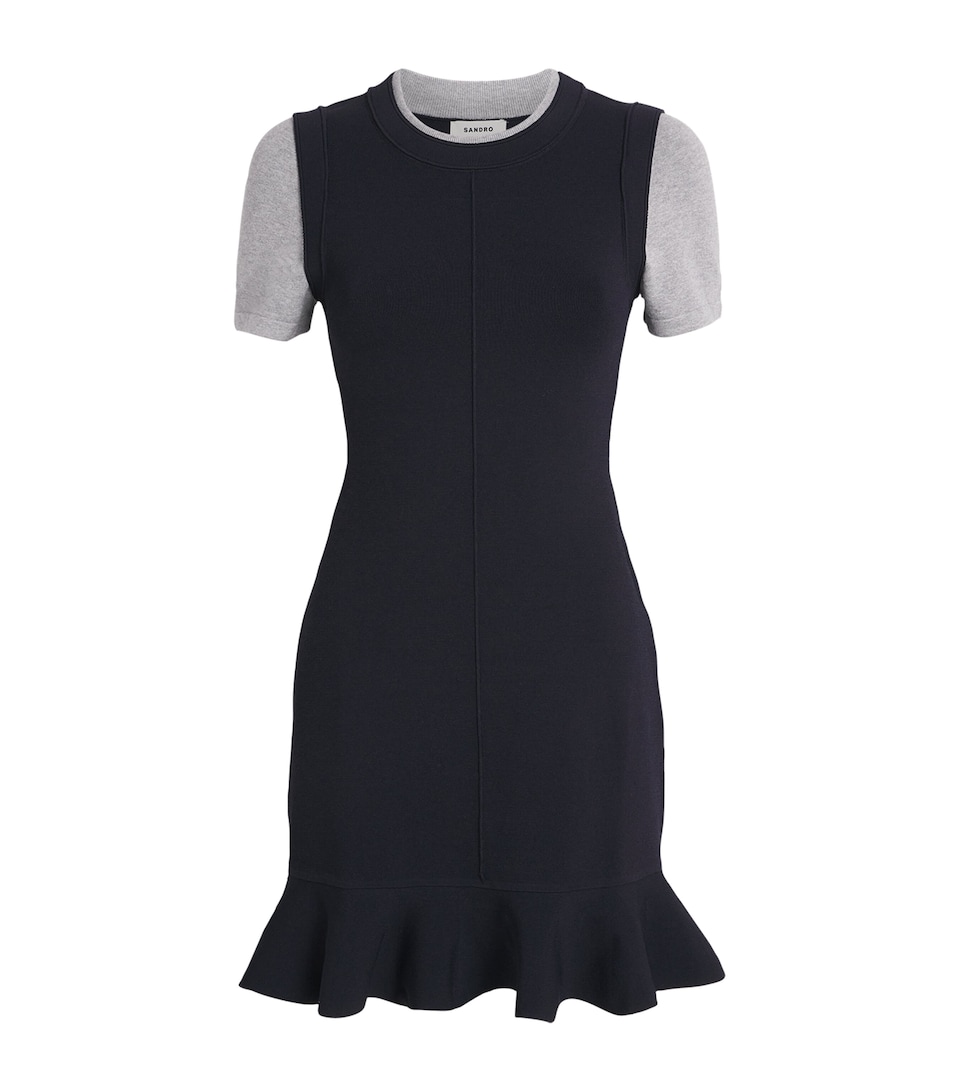 Knit Contrast-Sleeve Mini Dress