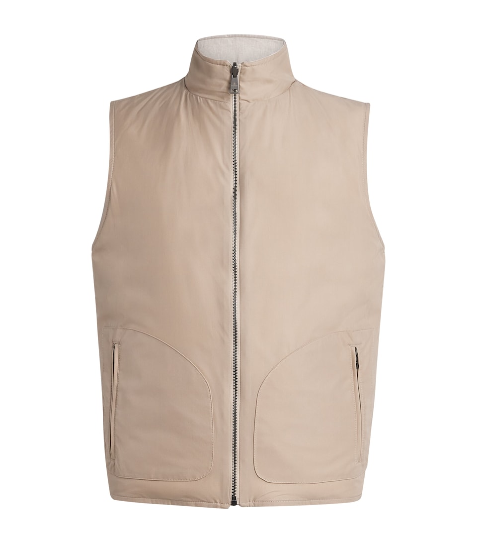 Fioroni Cashmere Mens Down Linen Reversible Gilet Avorio