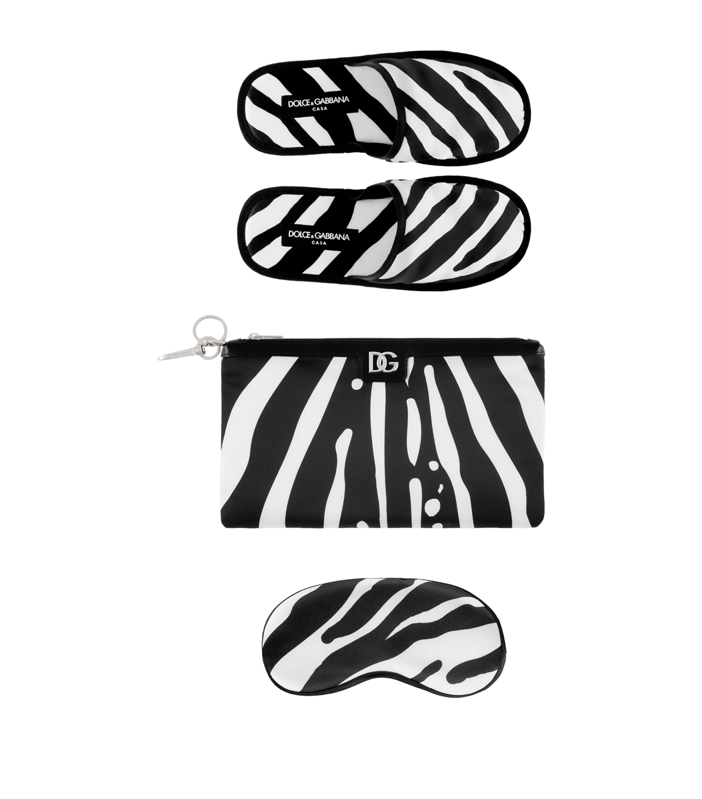 Dolce&Gabbana Casa Zebra Slippers and Sleep Mask Travel Set Zebra Bco/nero
