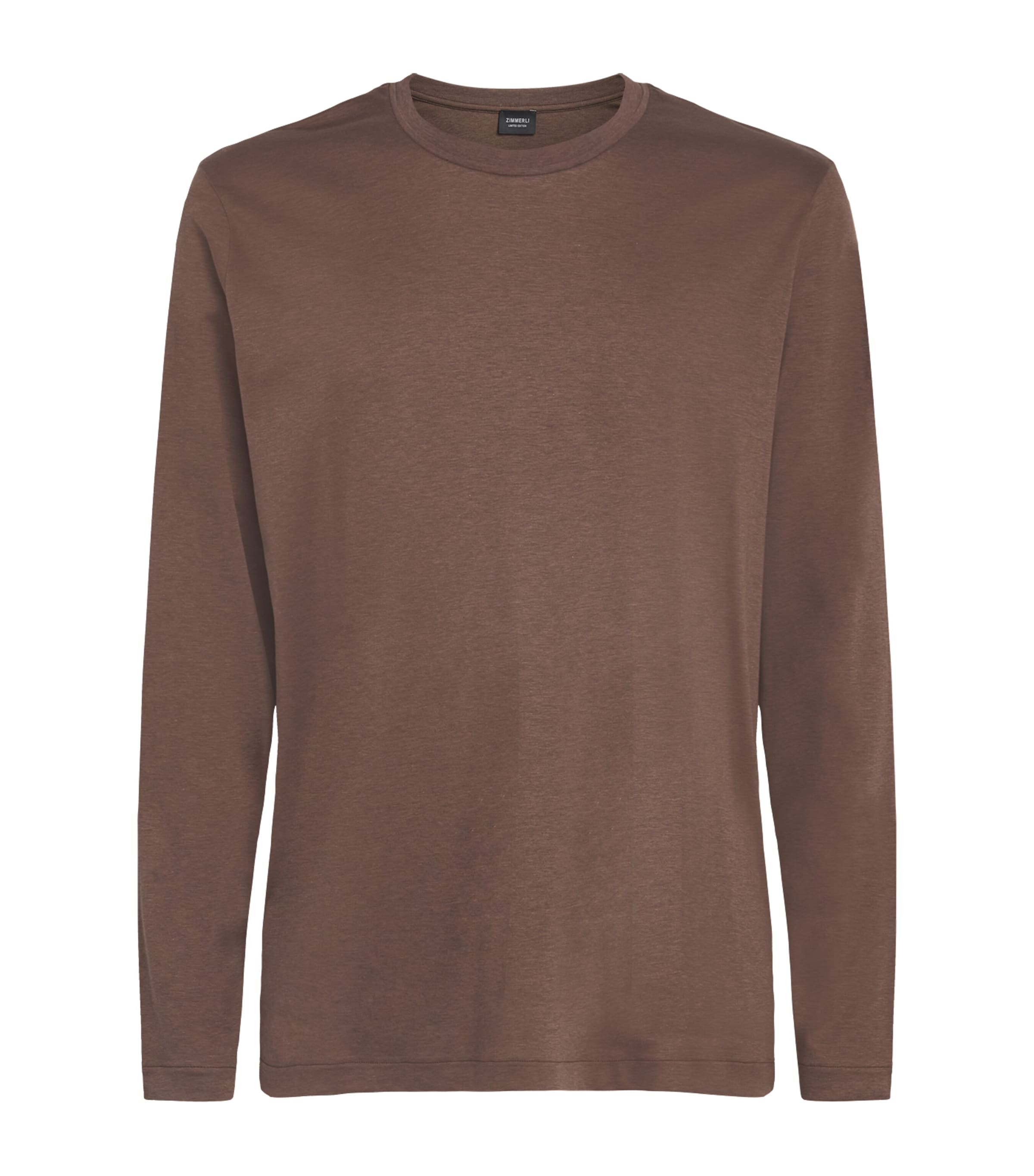 Zimmerli Mens Sea Island Cotton Long-Sleeve Pyjama T-Shirt Brown Melange