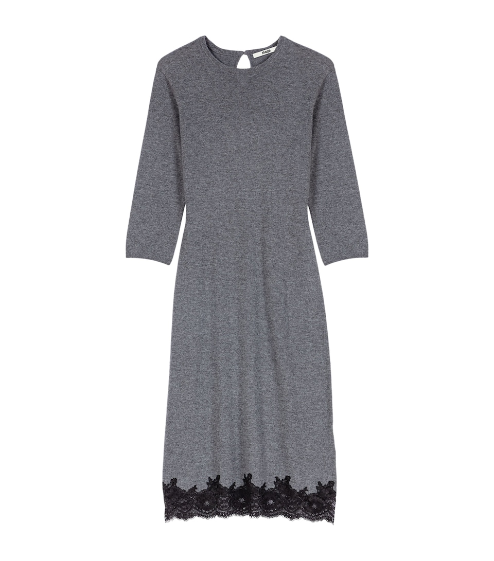 Maje Womens Wool Lace-Trim Midi Dress Grey/black