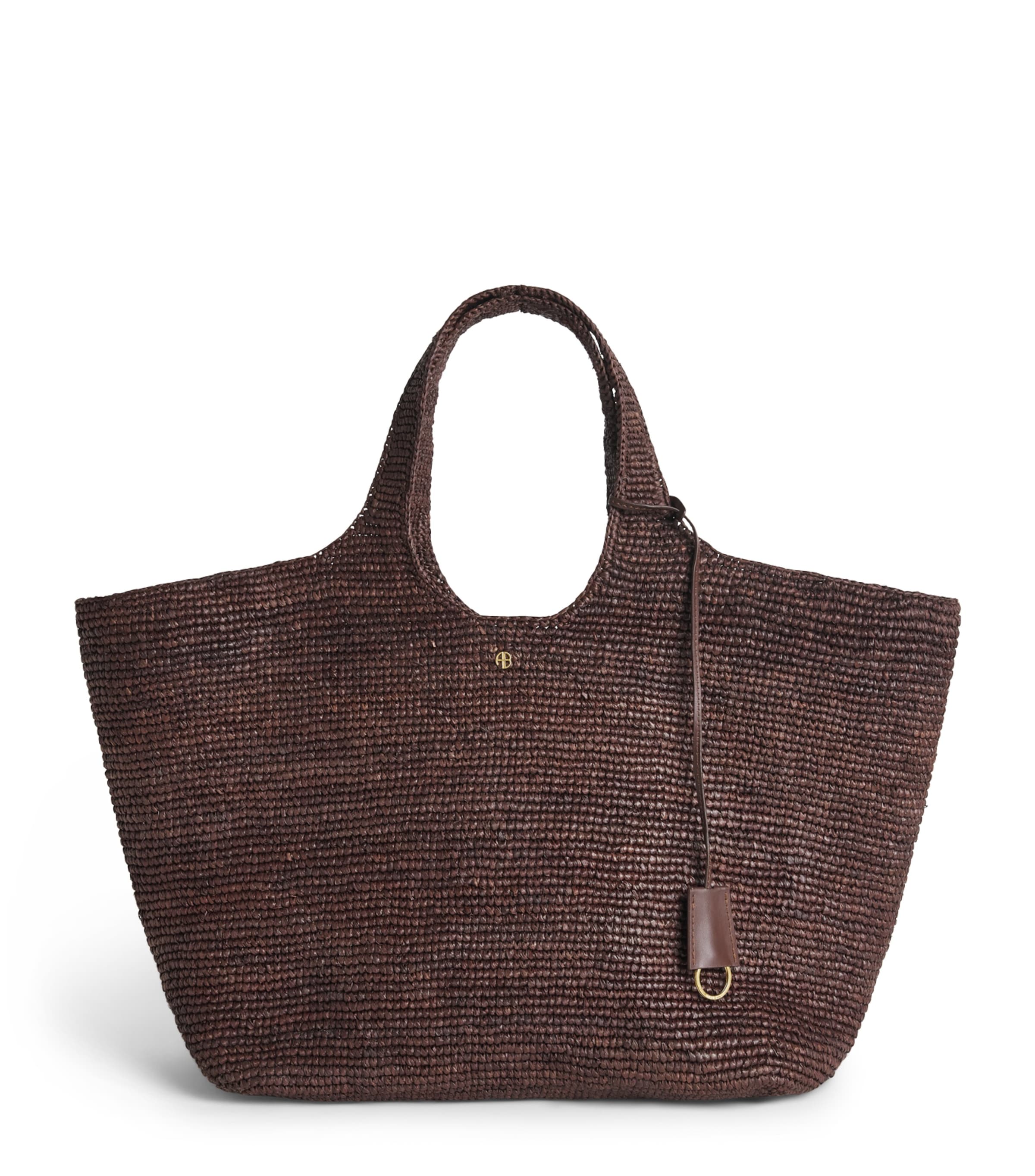 ANINE BING Raffia Lili Tote Bag Dark Brown