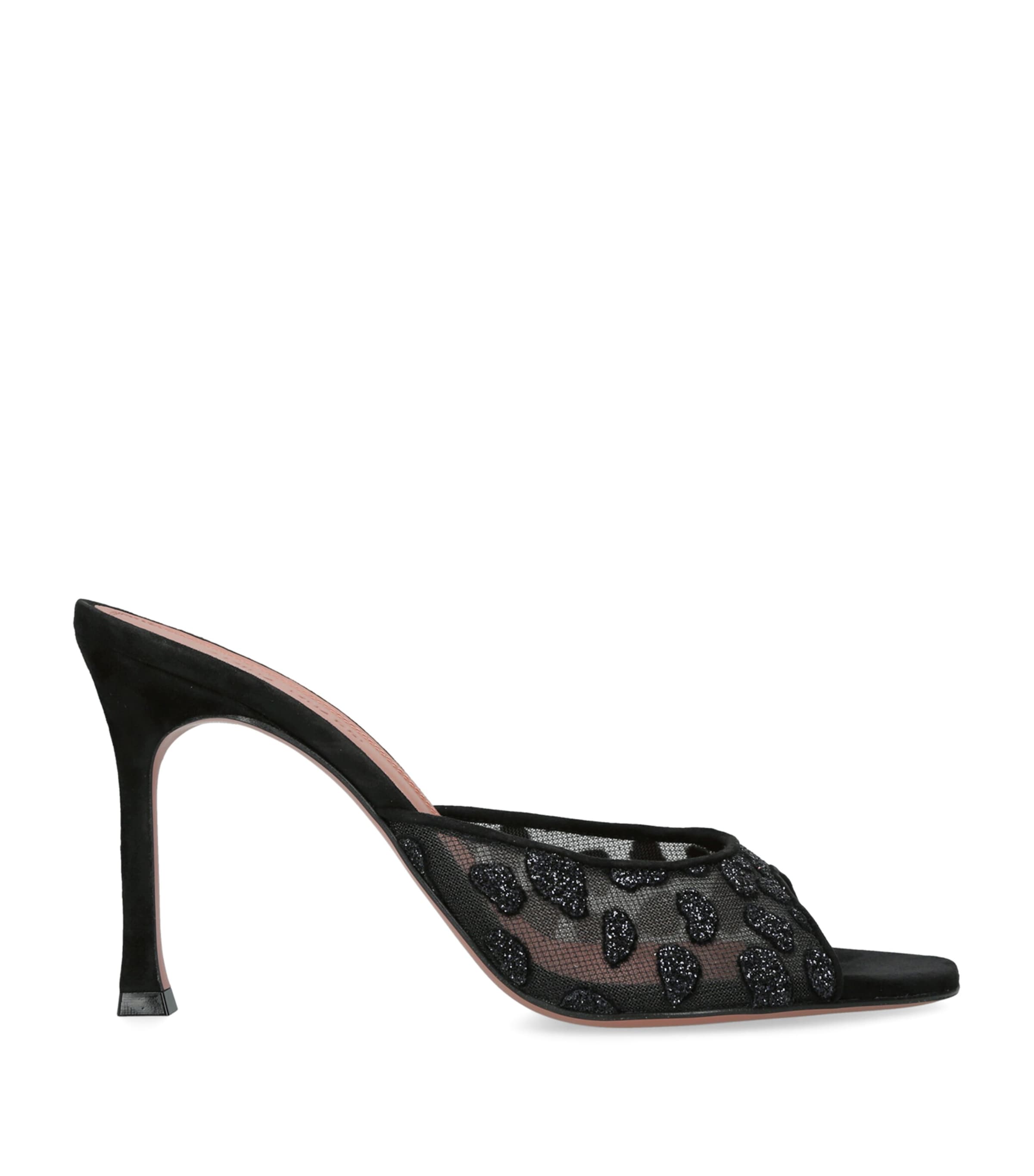 Amina Muaddi Lace Alexa Heeled Mules 95 Black