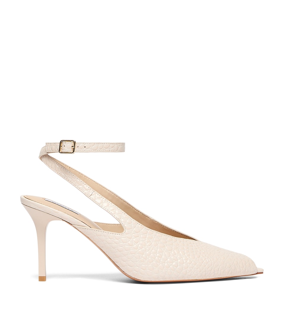 Marella Leather Croc-Embossed Slingback Heels 80 Ivory