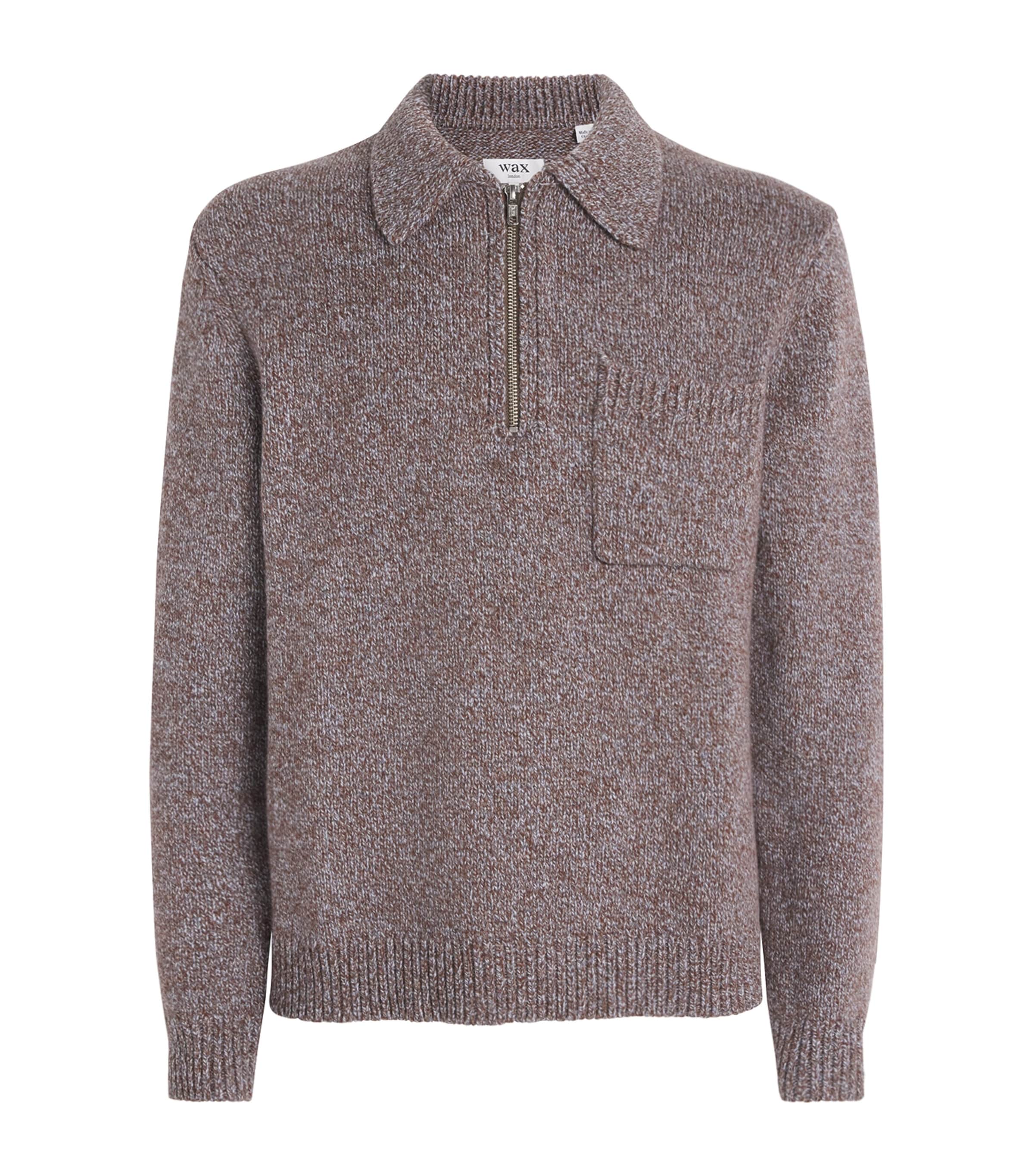 Wax London Mens Wool Alpha Half-Zip Sweatshirt Brown / Grey