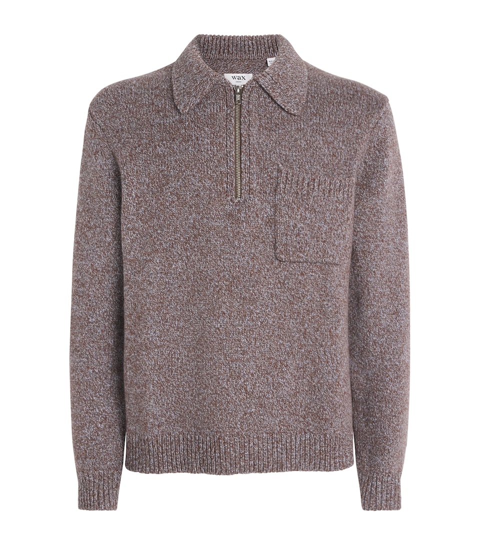 Wax London Mens Wool Alpha Half-Zip Sweatshirt Brown / Grey