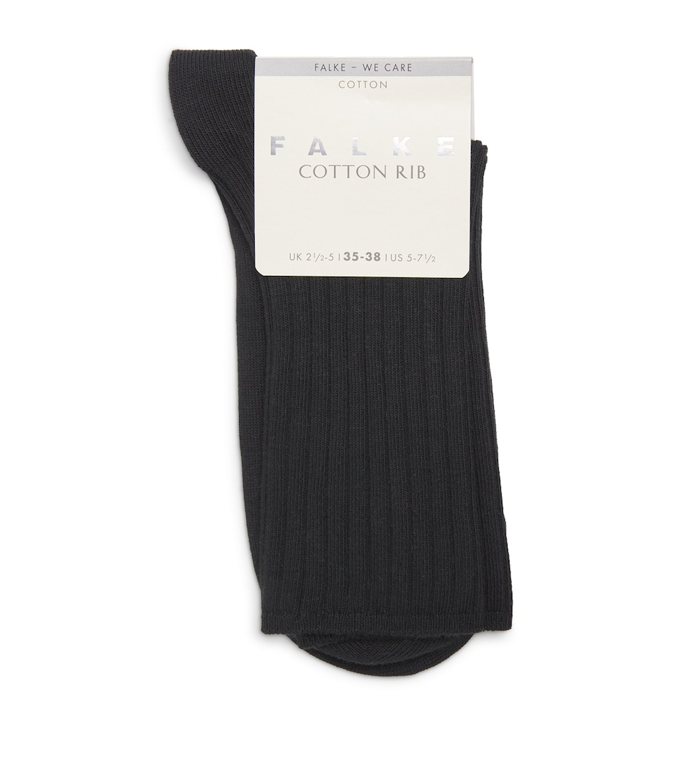 Falke Womens Stretch-Cotton Ribbed Socks Black