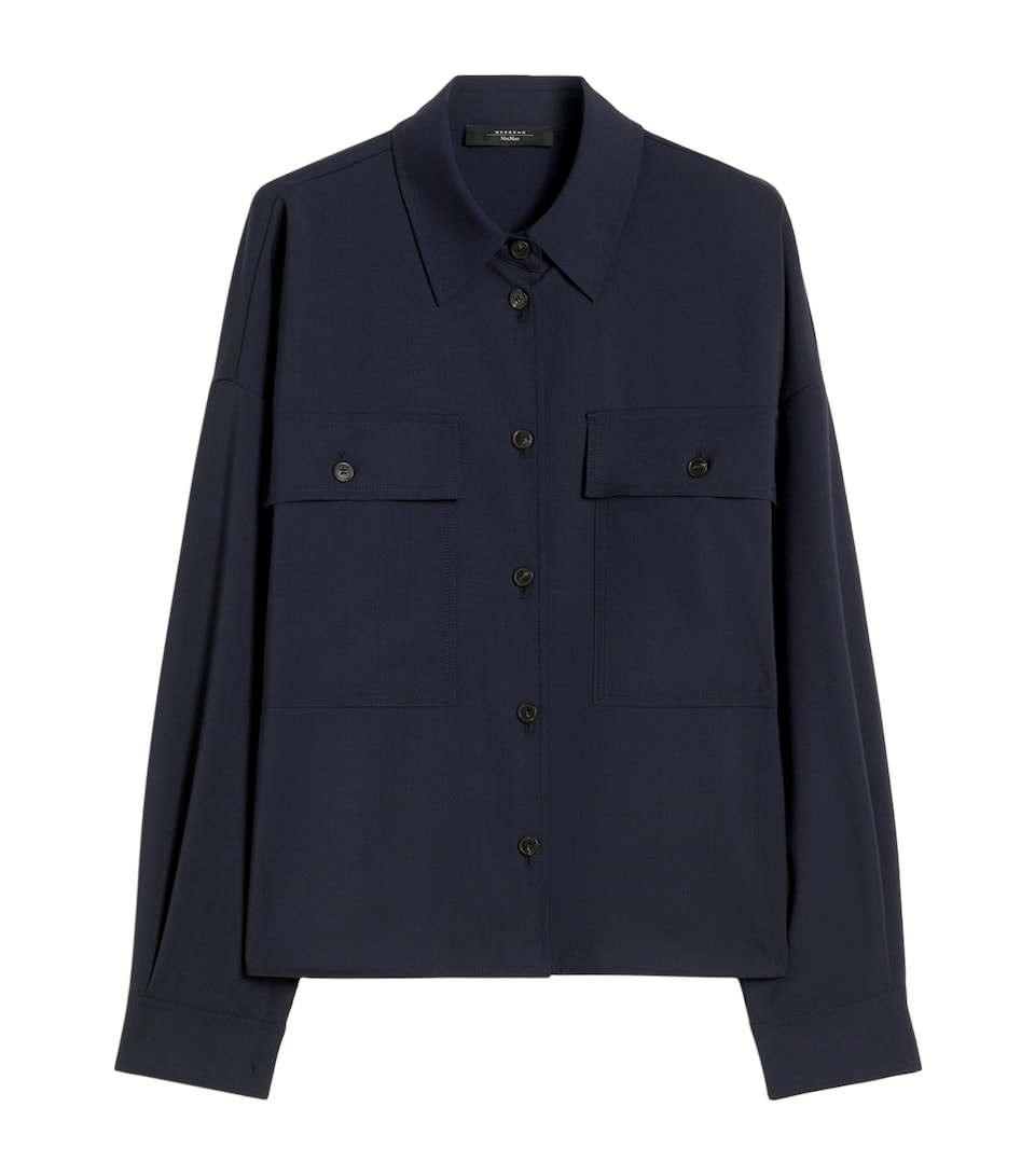 Weekend Max Mara Womens Virgin Wool Overshirt Navy