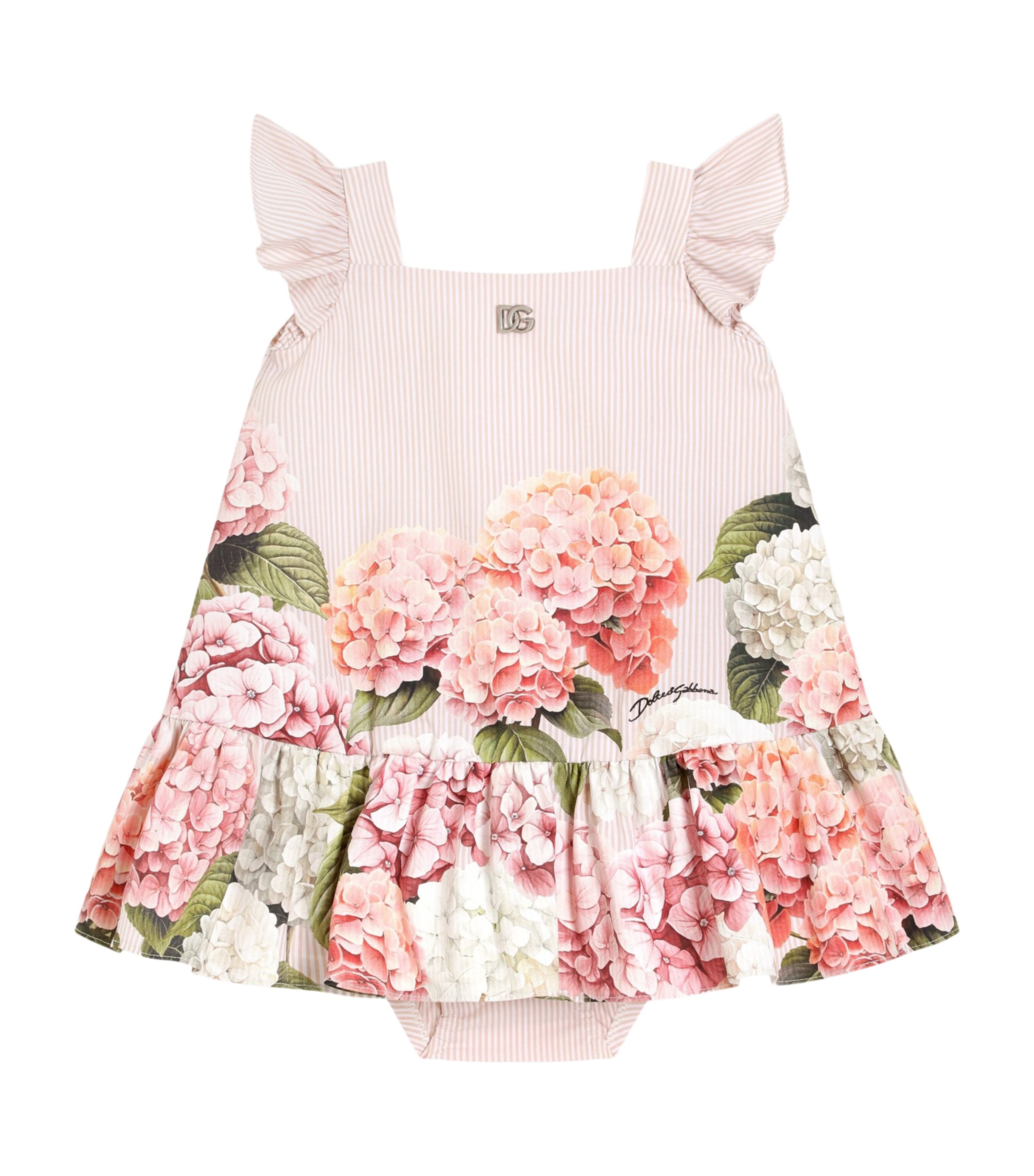 Dolce&Gabbana Kids Cotton Hydrangea Dress and Bloomers Set (3-30 Months) Fdo Bco Nat