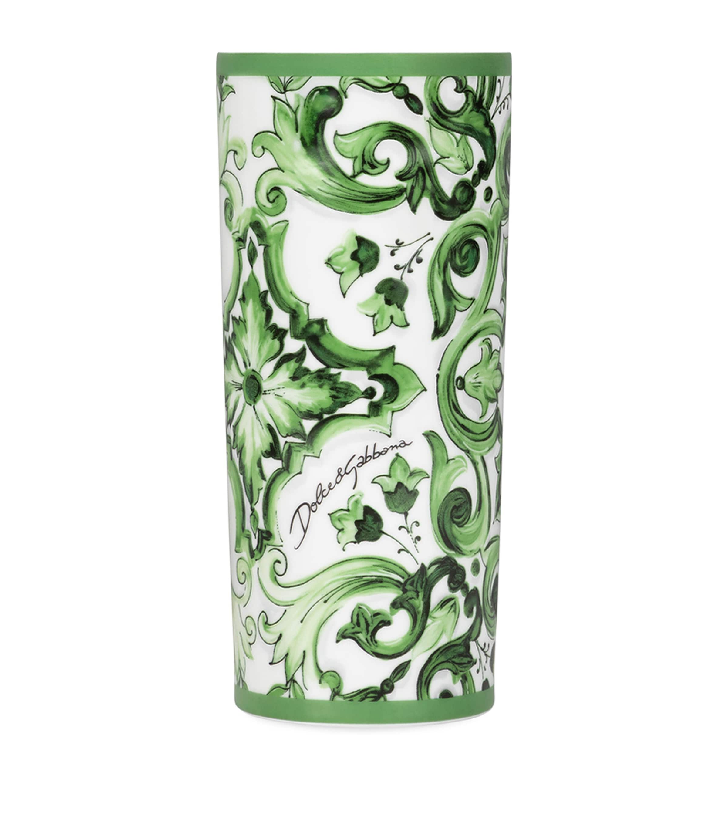 Dolce&Gabbana Casa Porcelain Cylindrical Vase (23cm) Maiolica Verde