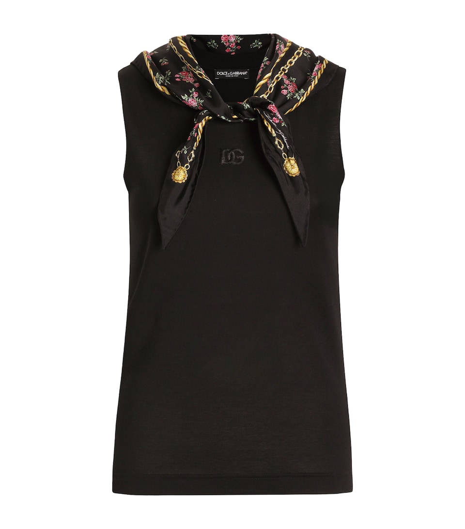 Cotton Scarf-Detail Tank Top