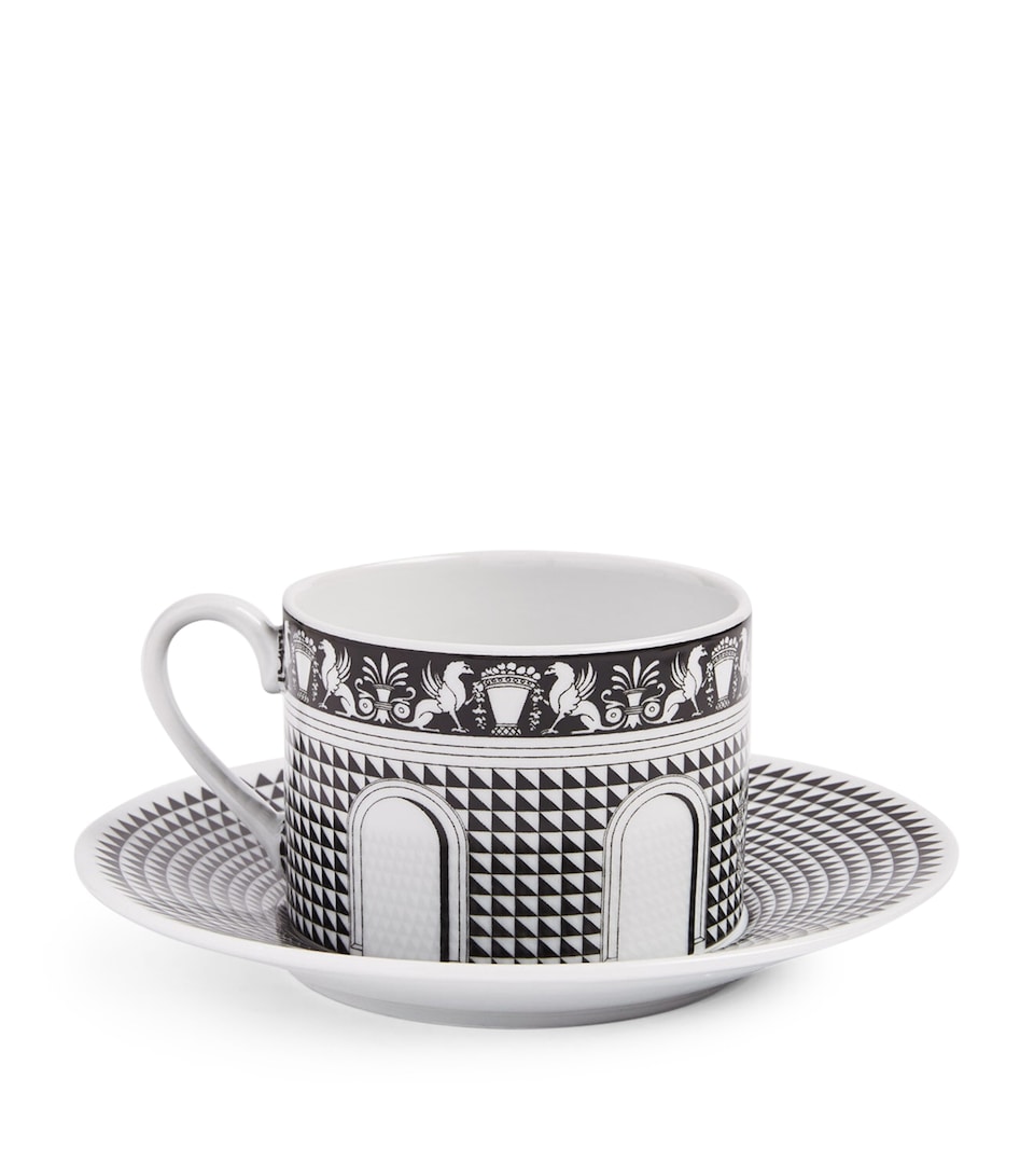 Fornasetti Porcelain Facciata Quattrocentesca Teacup and Saucer