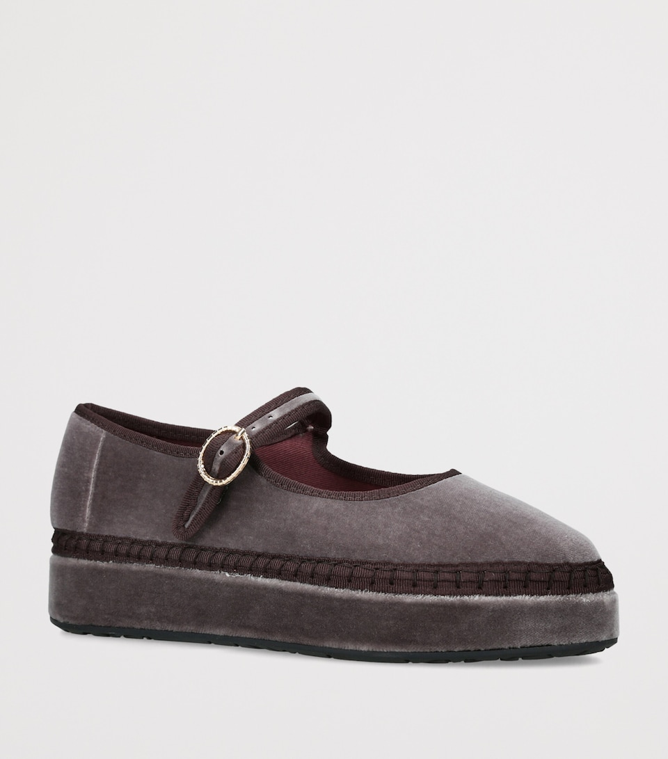 Flabelus Velvet Double Taupe Mary Janes Taupe