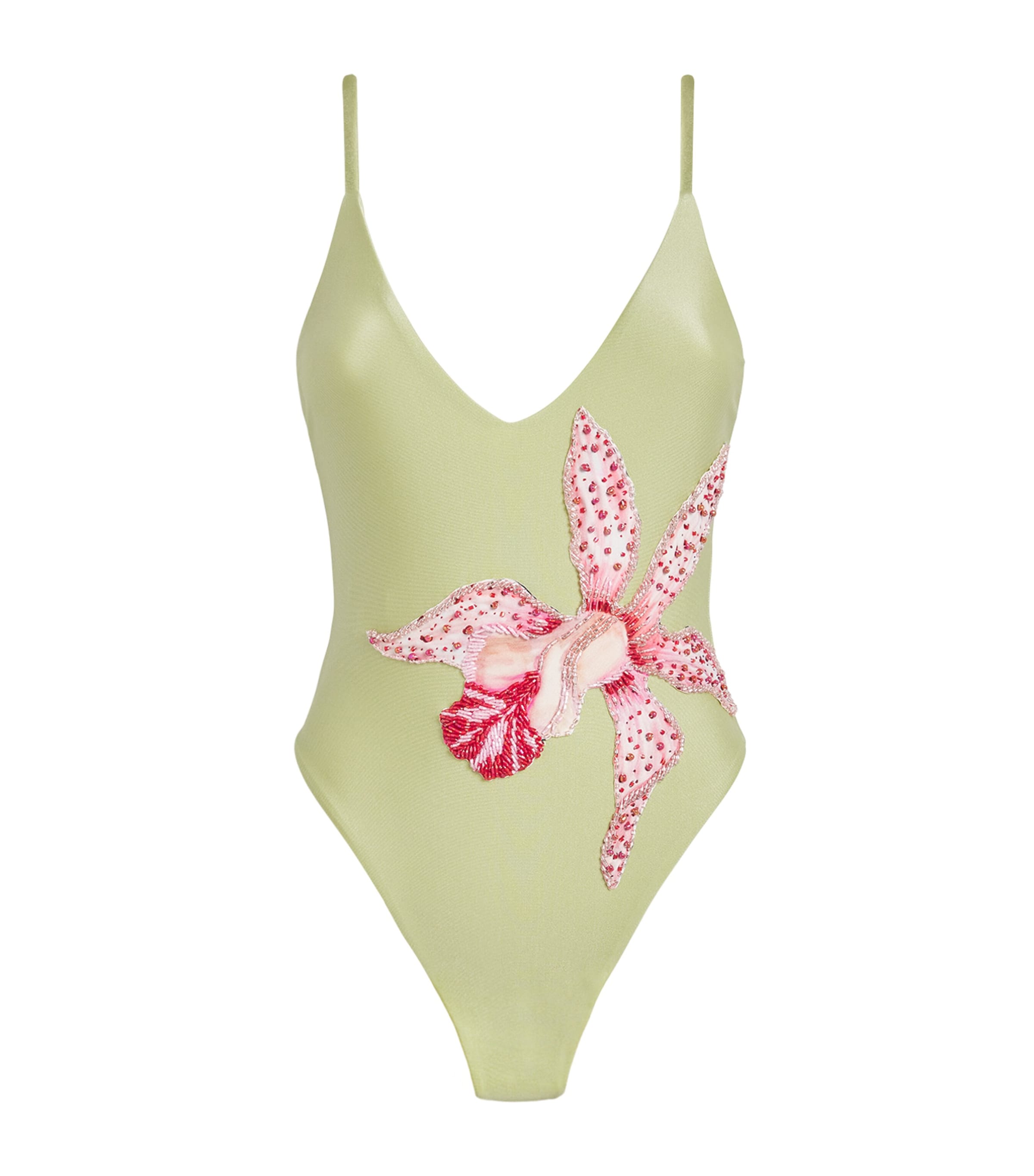 PatBO Womens Beaded Orchid Swimsuit Green